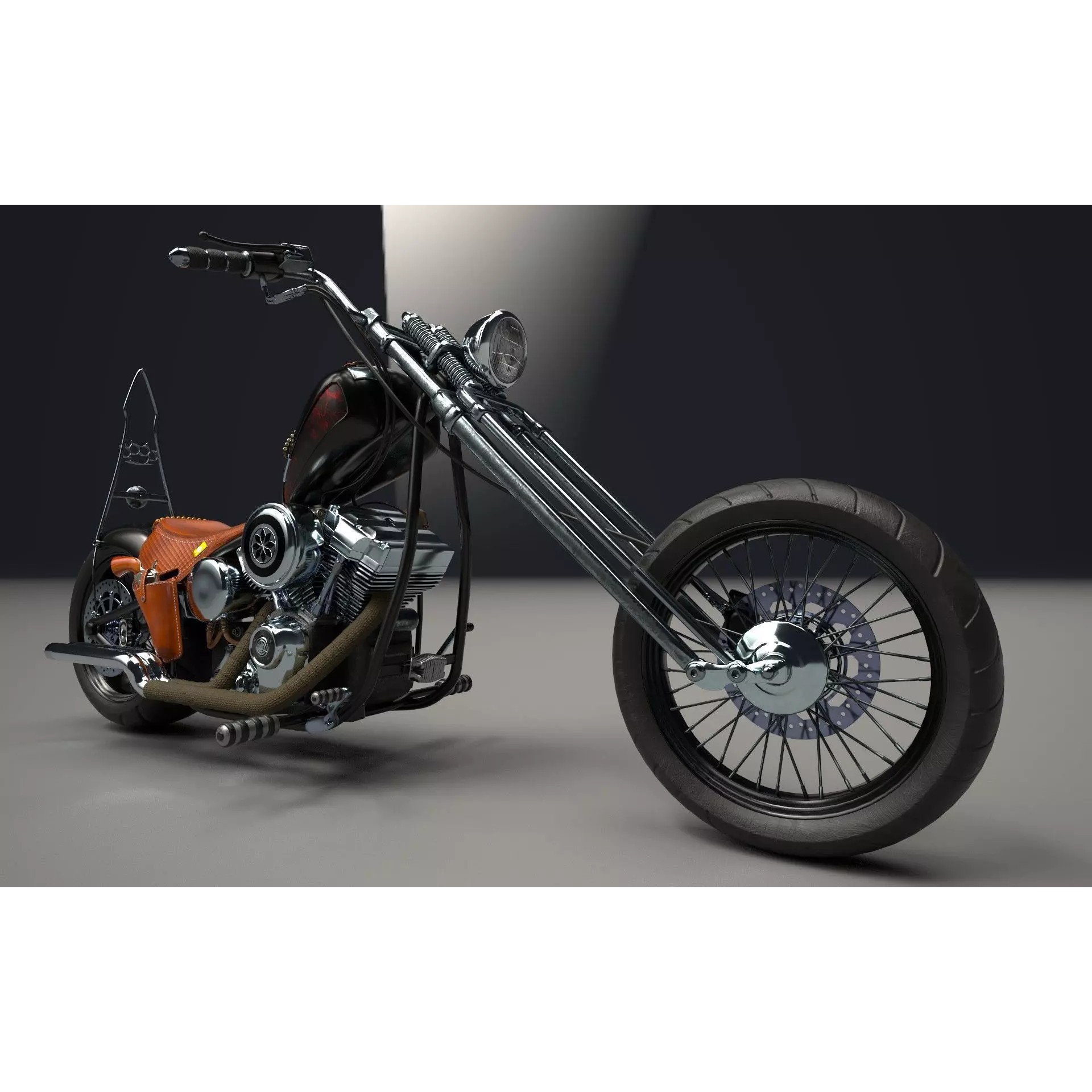 Custom Chopper Motorcycle - Game-Ready 3D Model - View 3