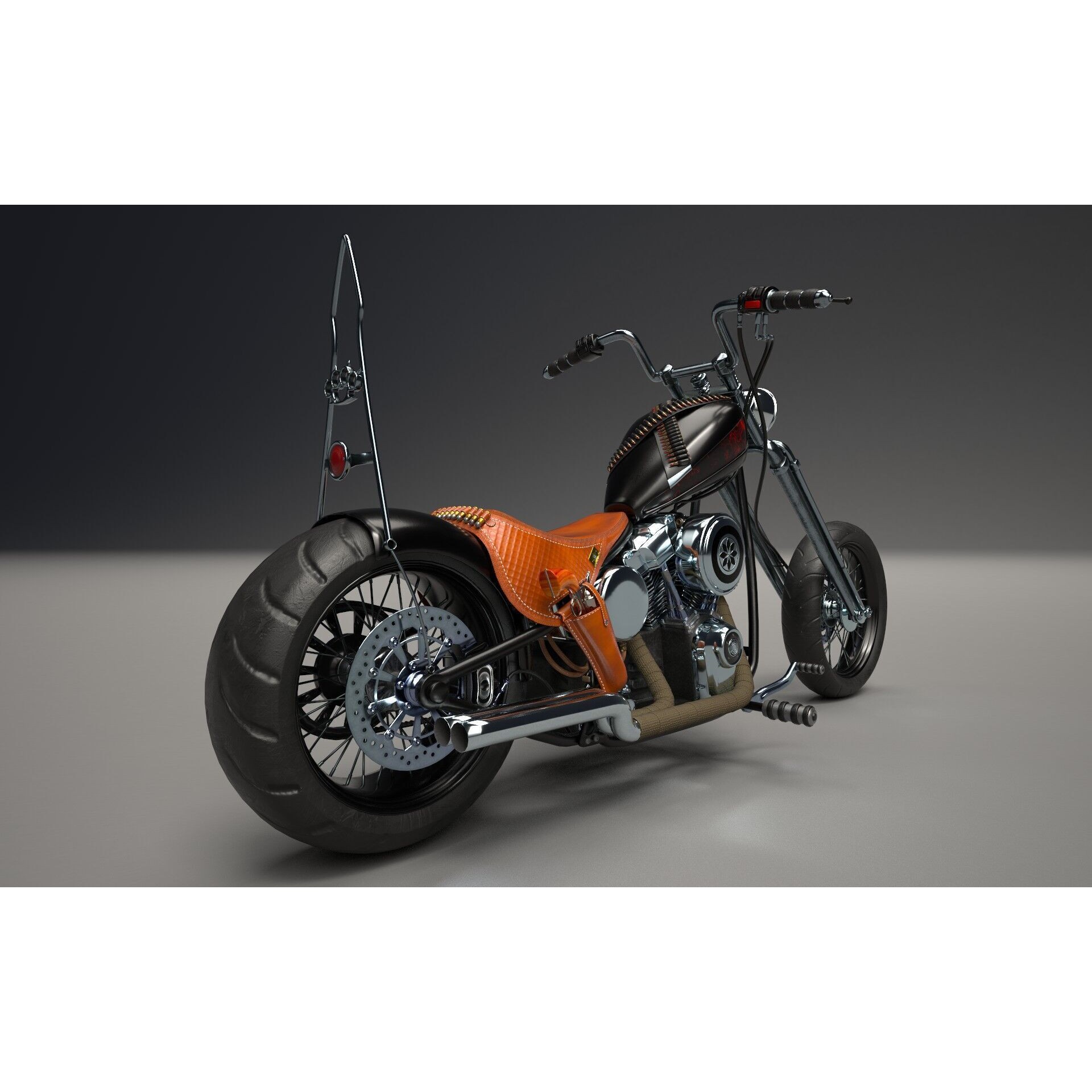 Custom Chopper Motorcycle - Game-Ready 3D Model - View 4