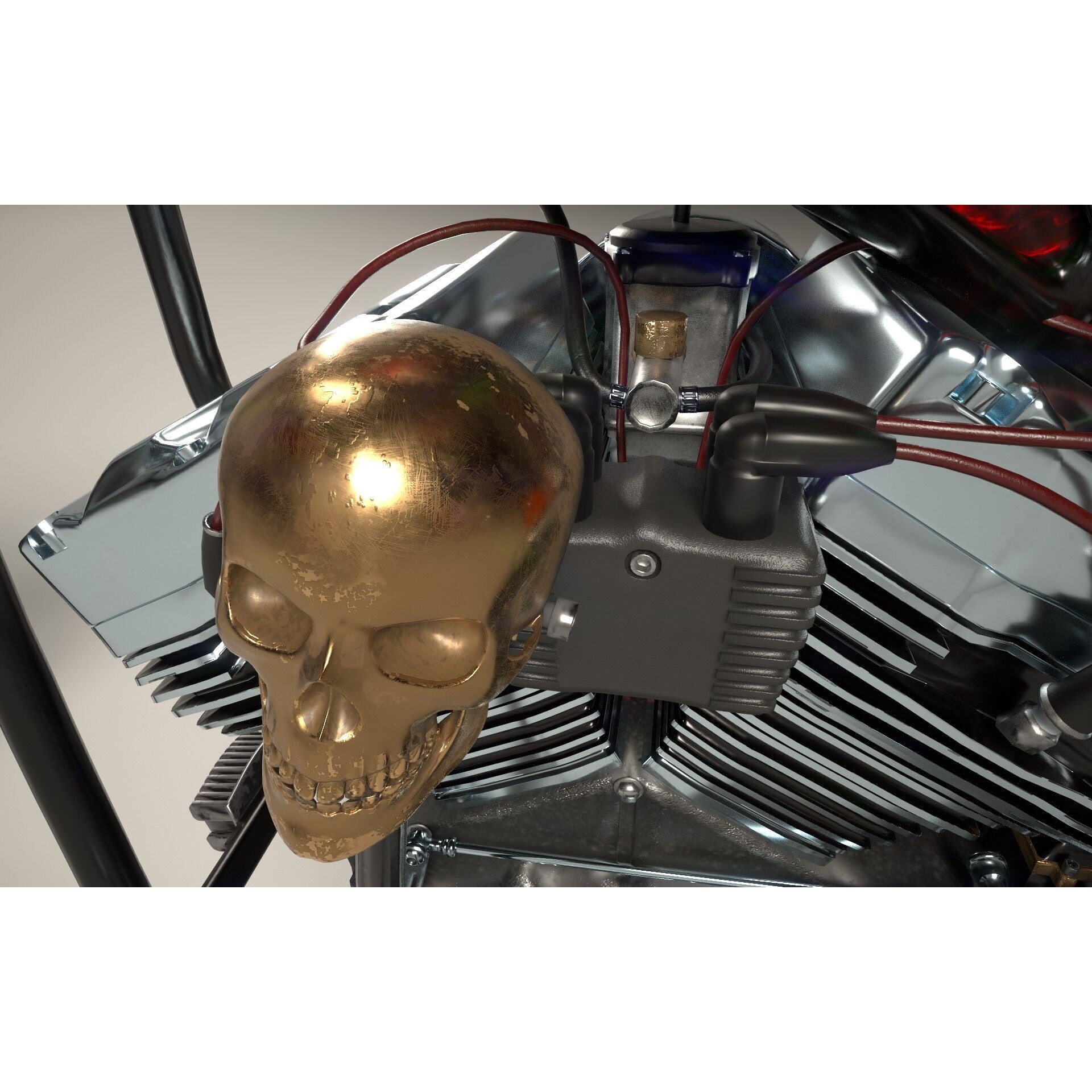 Custom Chopper Motorcycle - Game-Ready 3D Model - View 9