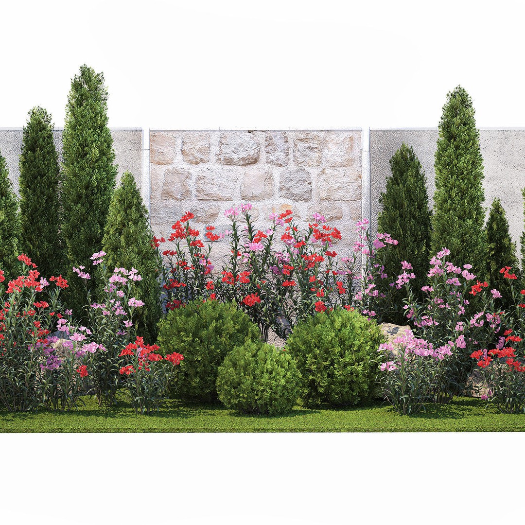 Beautiful Garden 3D Model – Decorative Cypress, Thuja & Oleander - View 10