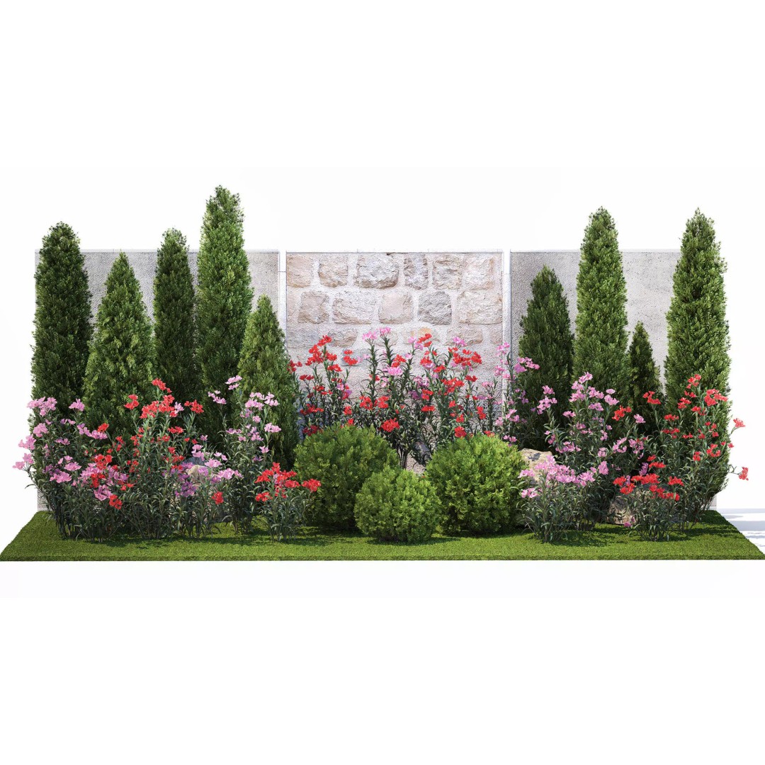 Beautiful Garden 3D Model – Decorative Cypress, Thuja & Oleander - View 2