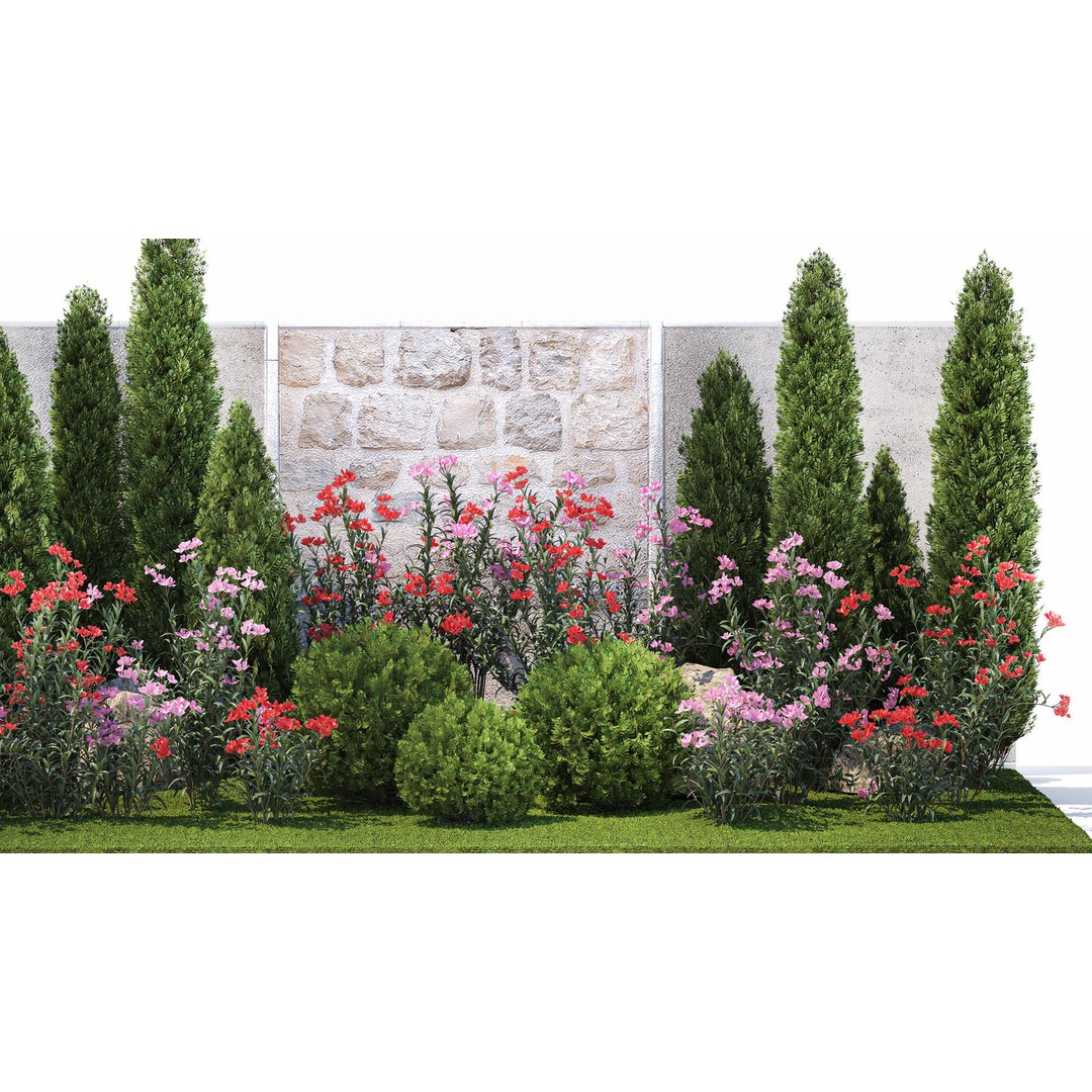 Beautiful Garden 3D Model – Decorative Cypress, Thuja & Oleander - View 3