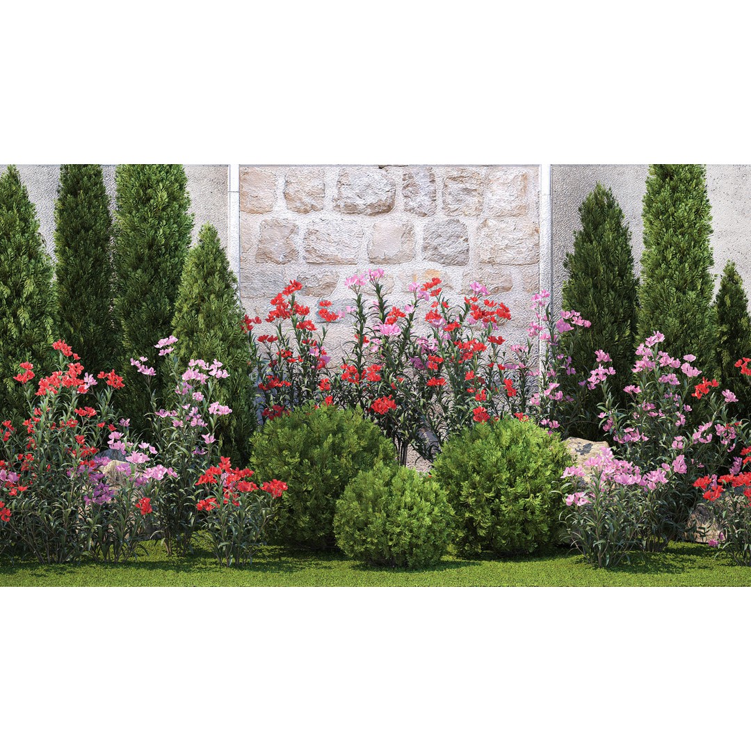 Beautiful Garden 3D Model – Decorative Cypress, Thuja & Oleander - View 4