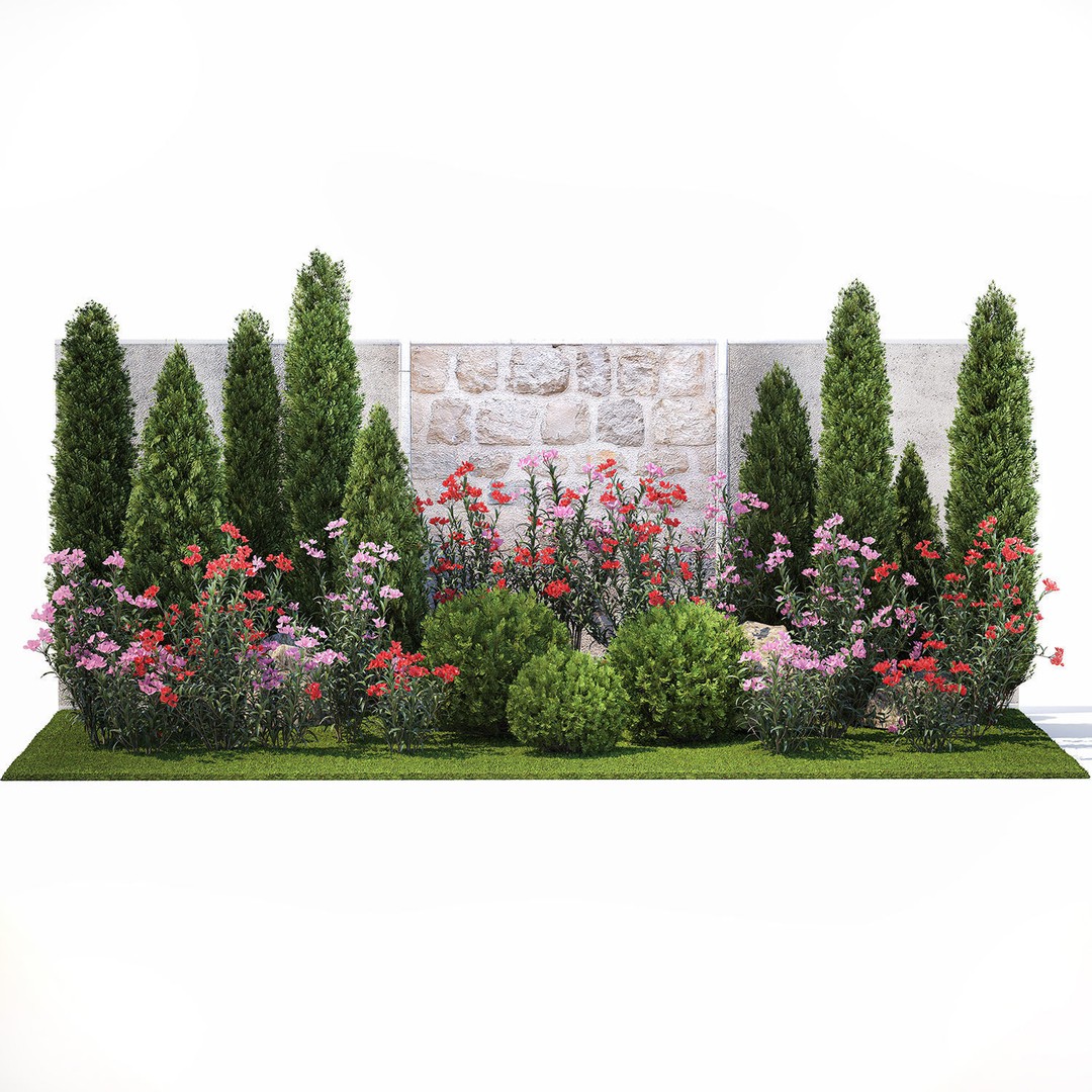 Beautiful Garden 3D Model – Decorative Cypress, Thuja & Oleander - View 8