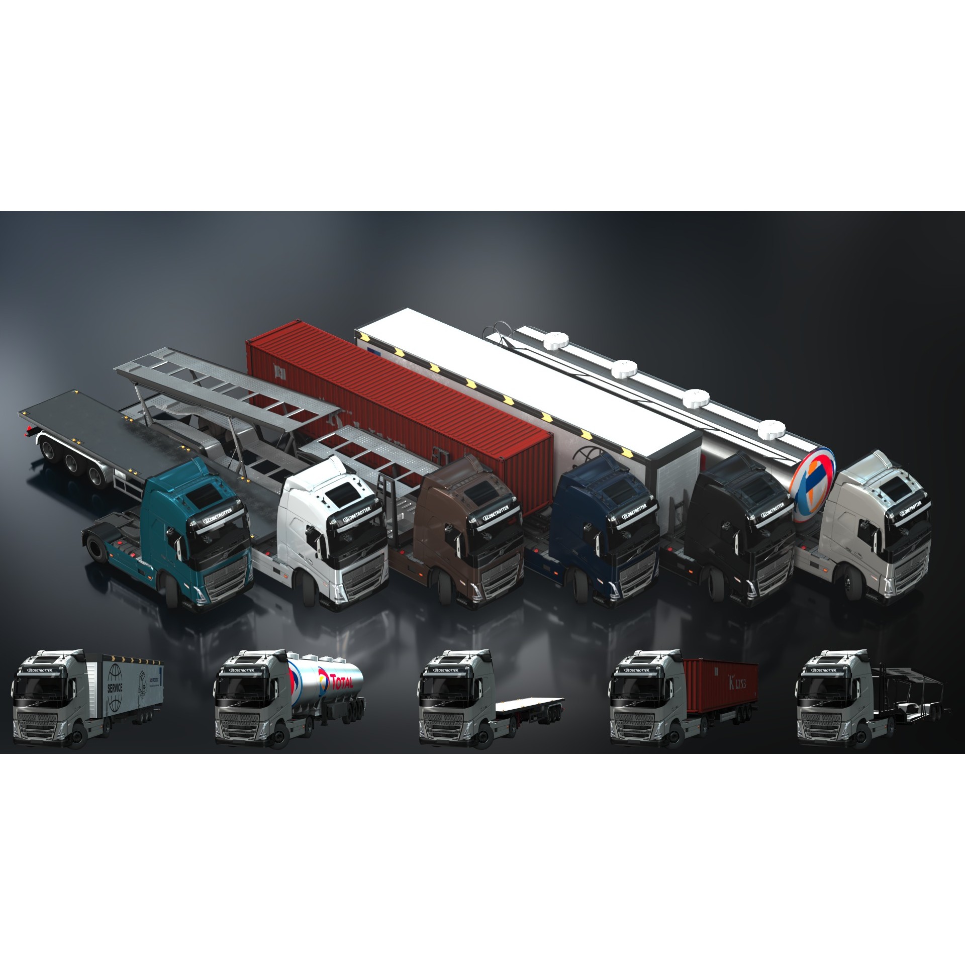 Volvo FH16 Trailer Collection - Low-Poly Game-Ready 3D Model - View 3