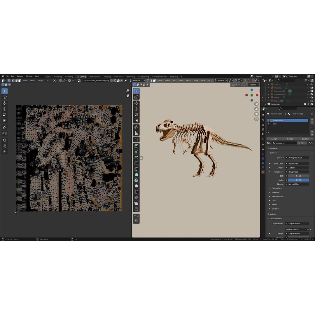 Tyrannosaurus Fossil 3D Model – Realistic Low Poly Dinosaur Asset, FBX