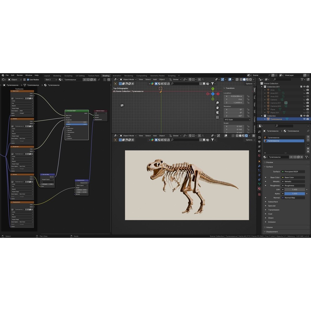 Tyrannosaurus Fossil 3D Model – Realistic Low Poly Dinosaur Asset, FBX - View 10