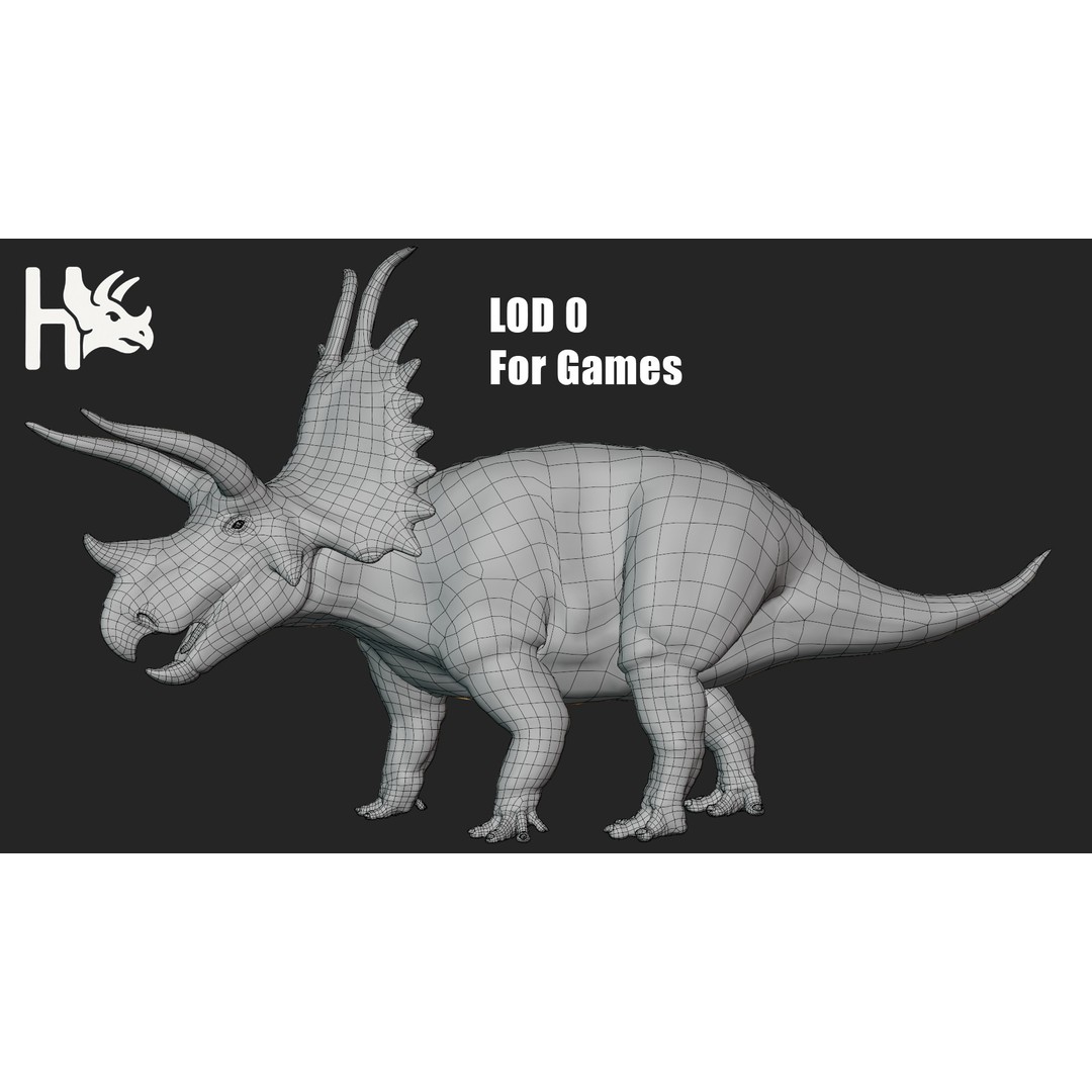Triceratops 3D Model – Low Poly Game Asset, Fully Rigged, FBX, OBJ - View 10