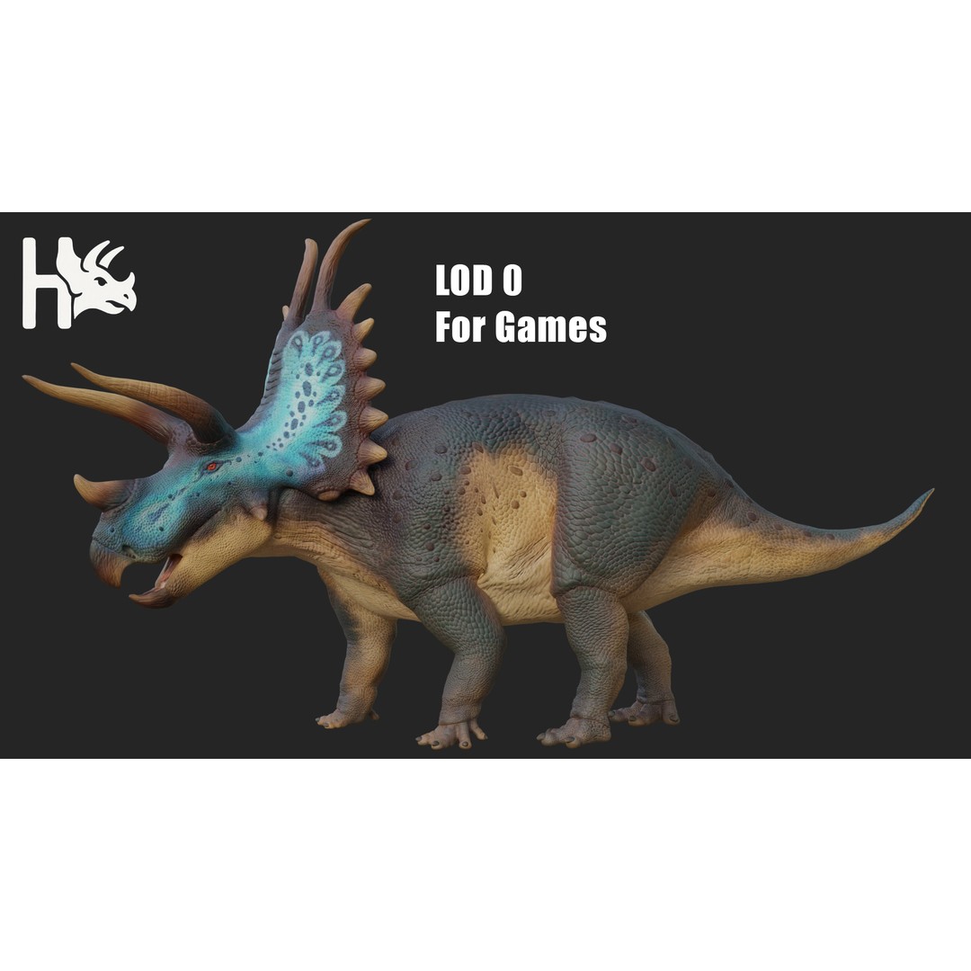 Triceratops 3D Model – Low Poly Game Asset, Fully Rigged, FBX, OBJ - View 11
