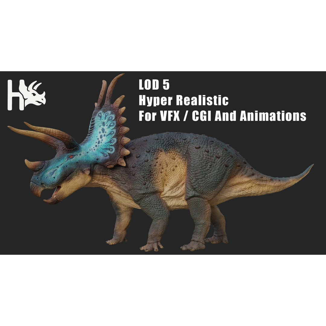 Triceratops 3D Model – Low Poly Game Asset, Fully Rigged, FBX, OBJ - View 12