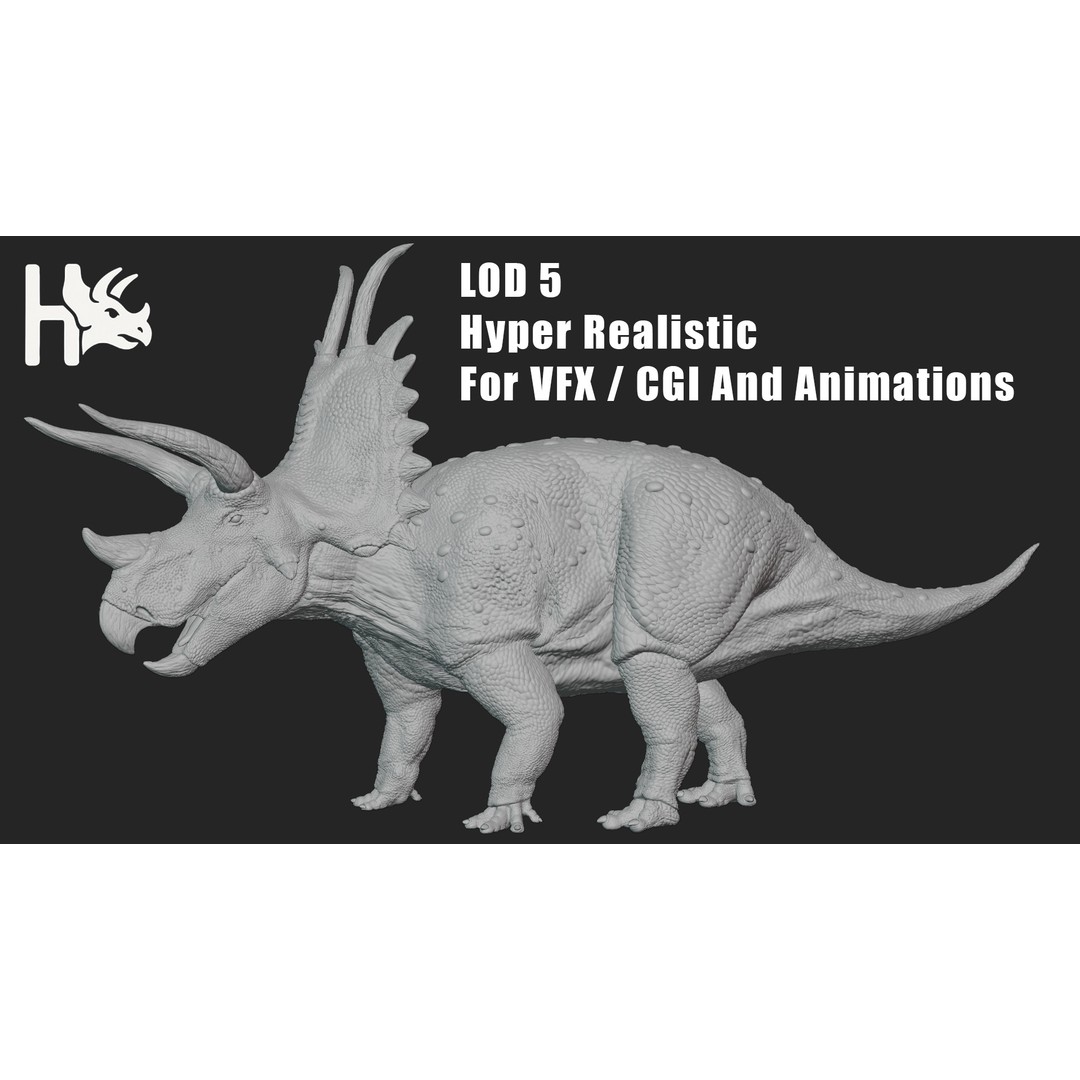 Triceratops 3D Model – Low Poly Game Asset, Fully Rigged, FBX, OBJ - View 13