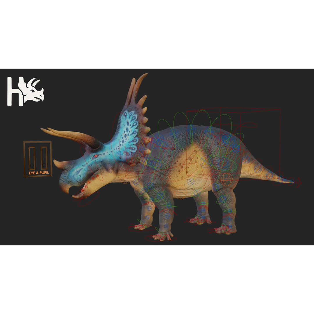 Triceratops 3D Model – Low Poly Game Asset, Fully Rigged, FBX, OBJ - View 14