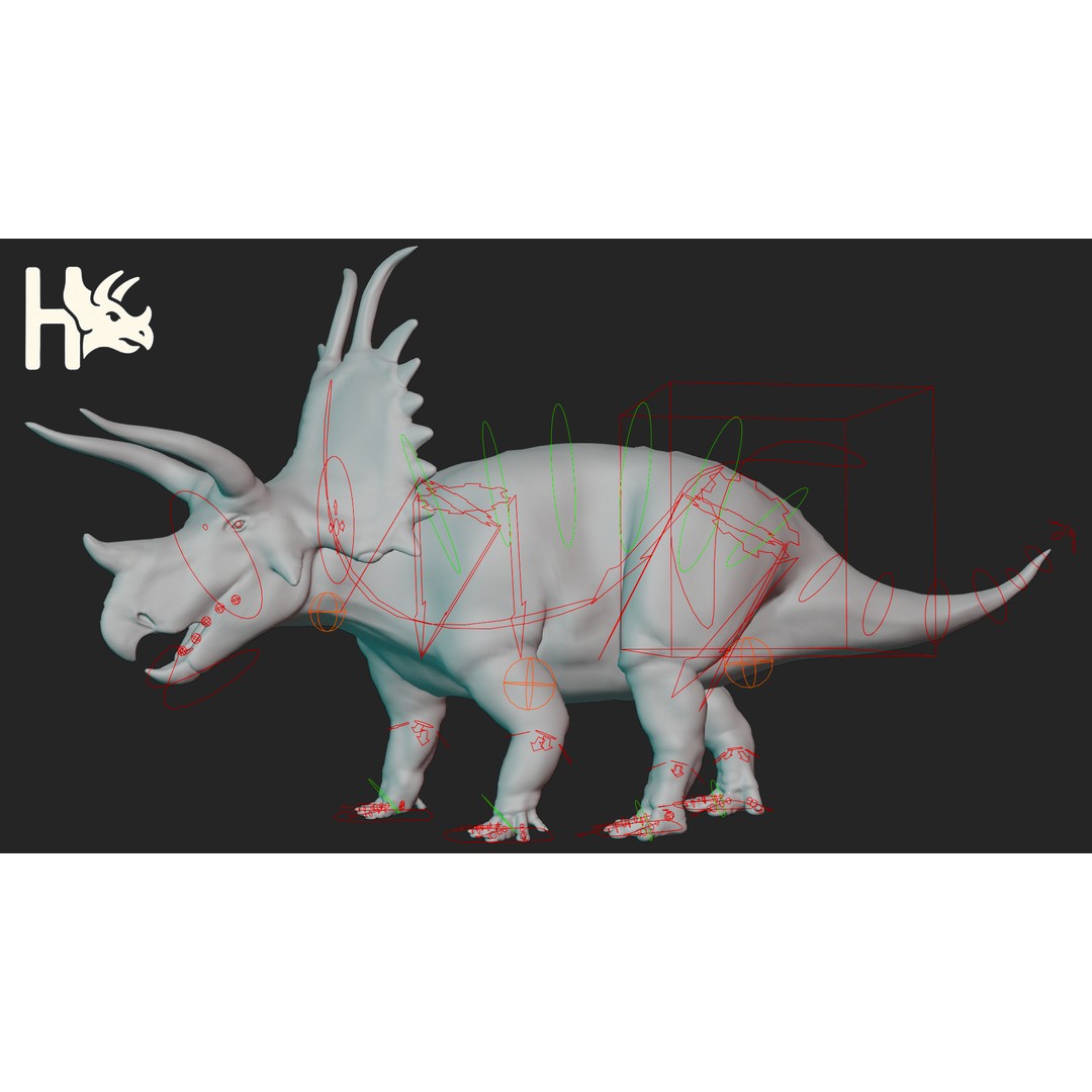Triceratops 3D Model – Low Poly Game Asset, Fully Rigged, FBX, OBJ - View 16