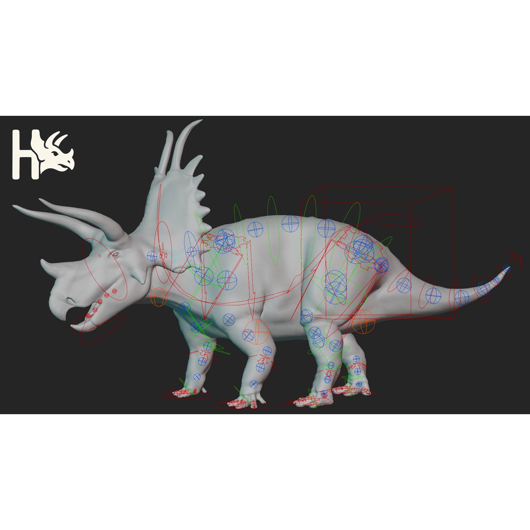 Triceratops 3D Model – Low Poly Game Asset, Fully Rigged, FBX, OBJ - View 17