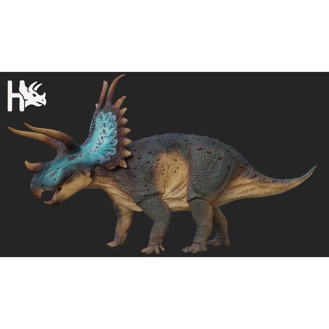 Triceratops 3D Model – Low Poly Game Asset, Fully Rigged, FBX, OBJ - View 3