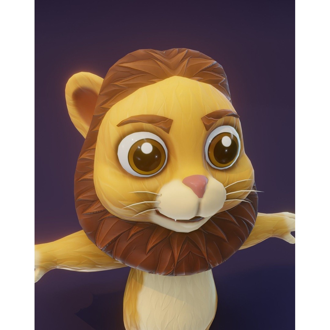 Cartoon Lion 3D Model – Low Poly Stylized Character, FBX & More - View 10