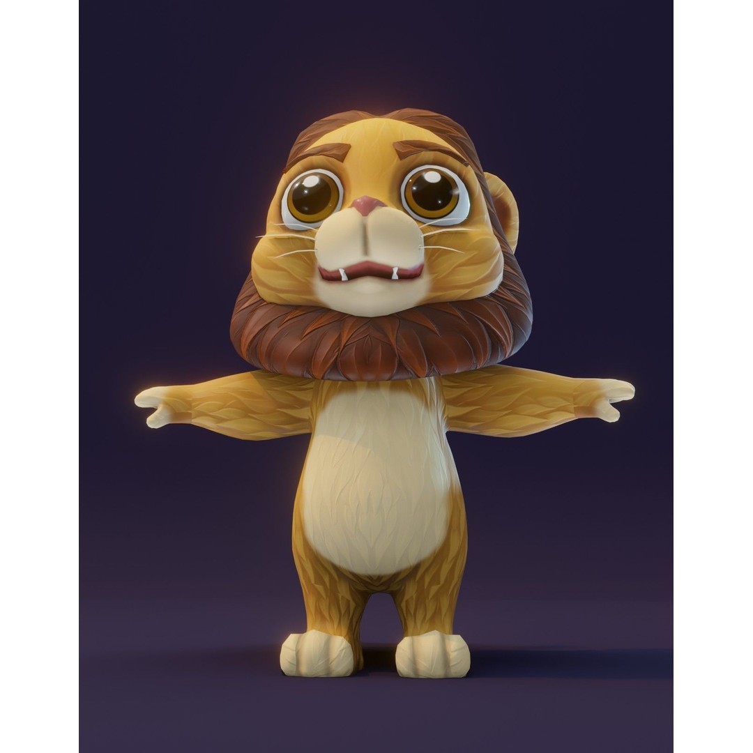 Cartoon Lion 3D Model – Low Poly Stylized Character, FBX & More - View 11