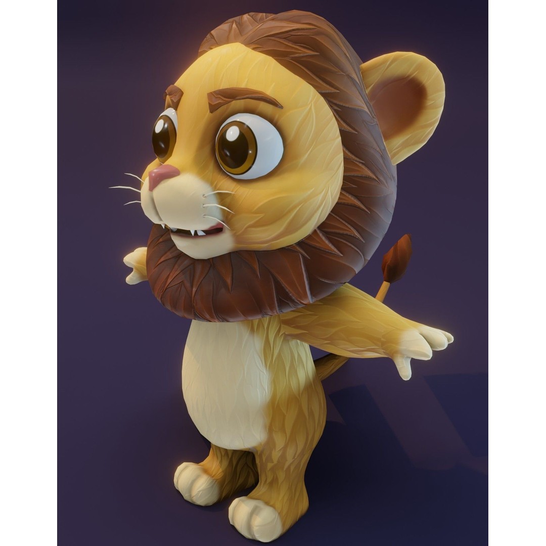Cartoon Lion 3D Model – Low Poly Stylized Character, FBX & More - View 12