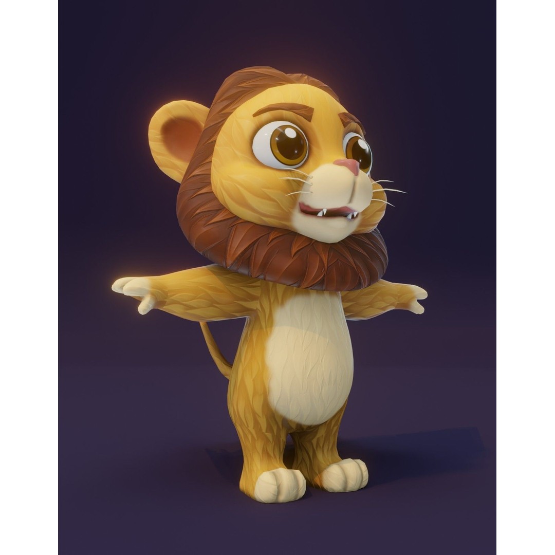 Cartoon Lion 3D Model – Low Poly Stylized Character, FBX & More - View 15
