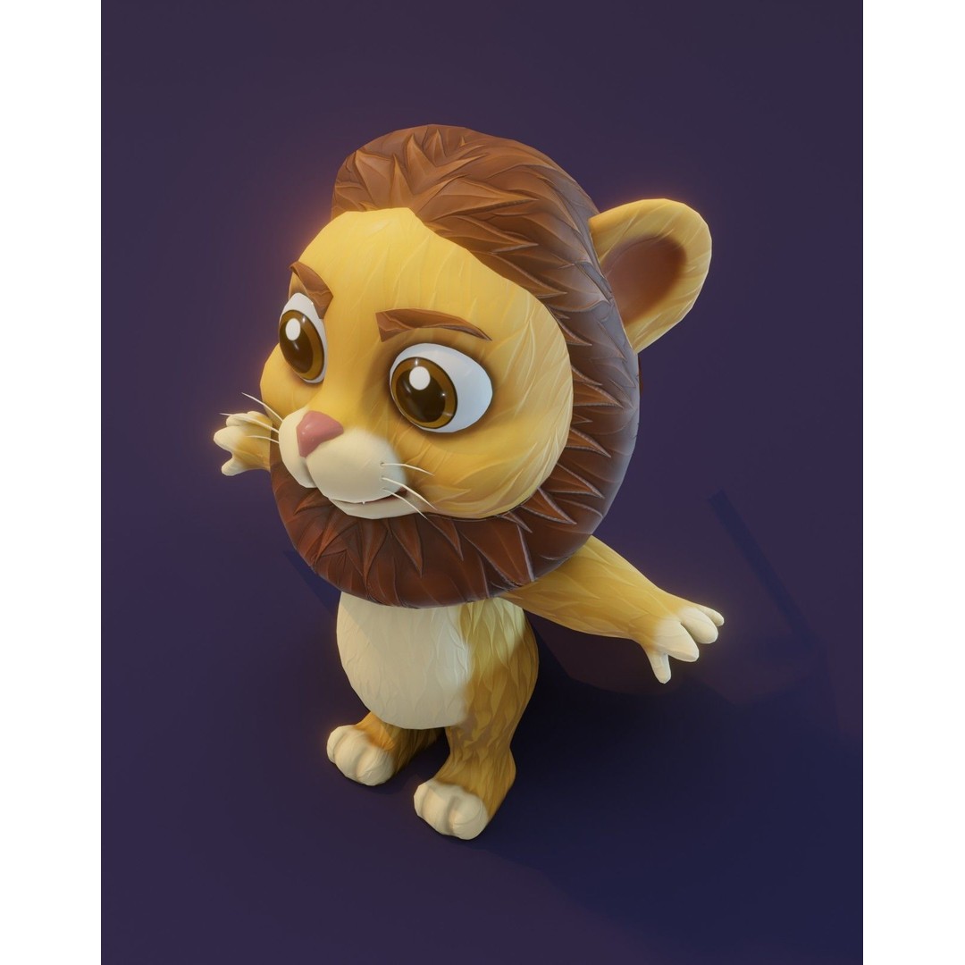Cartoon Lion 3D Model – Low Poly Stylized Character, FBX & More - View 16