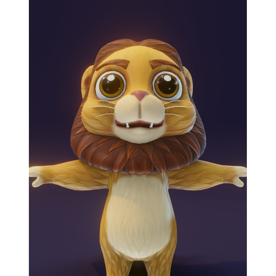 Cartoon Lion 3D Model – Low Poly Stylized Character, FBX & More - View 17