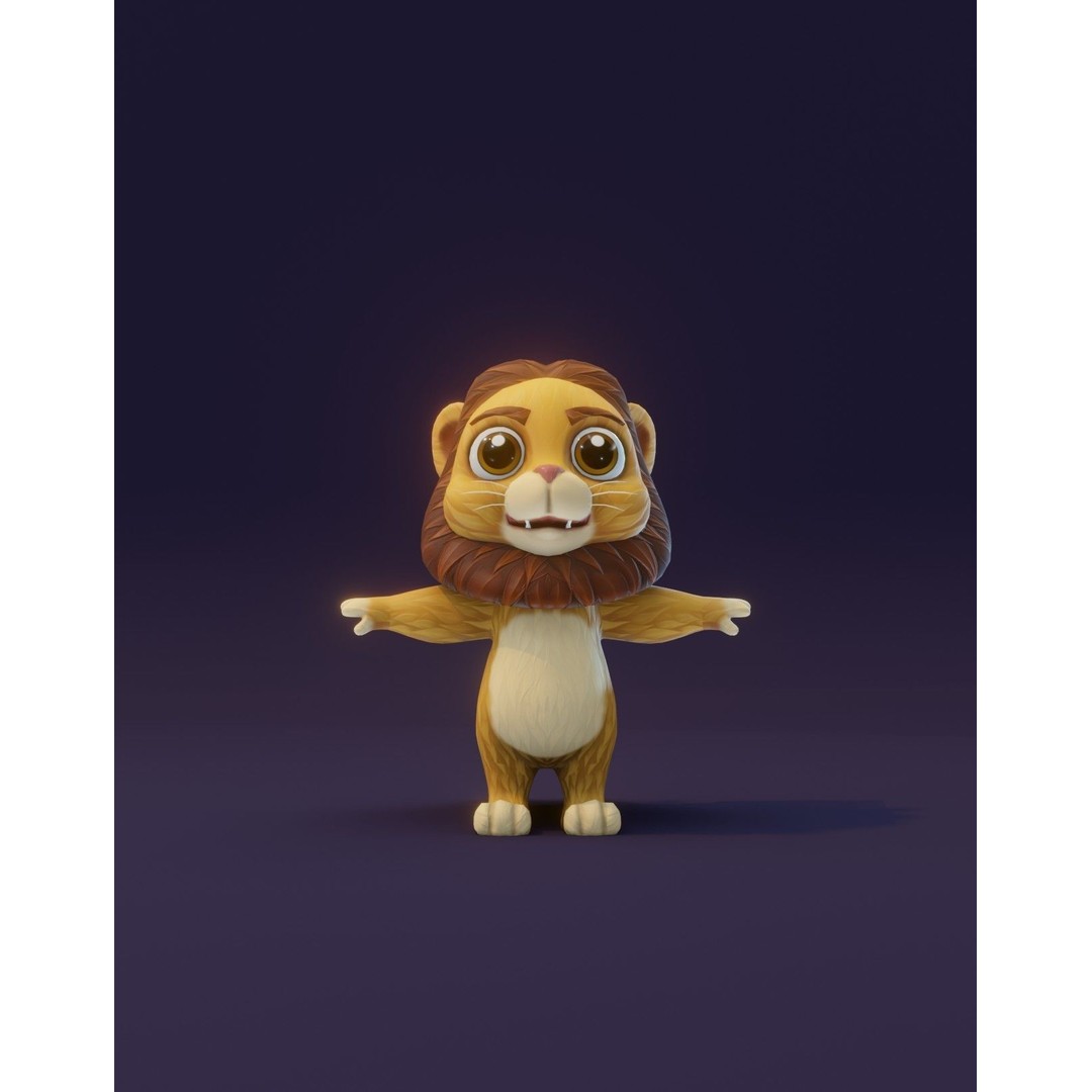 Cartoon Lion 3D Model – Low Poly Stylized Character, FBX & More - View 18