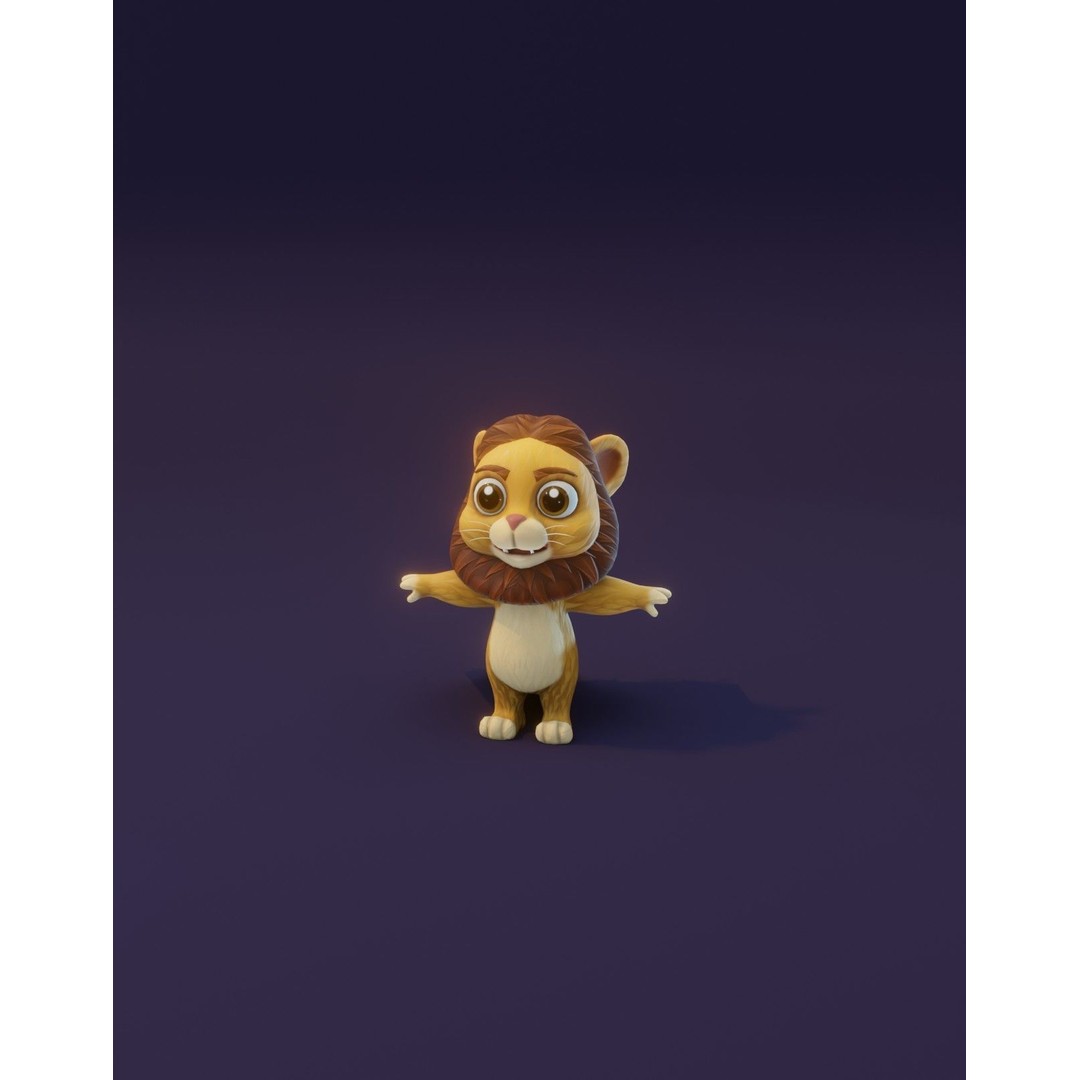 Cartoon Lion 3D Model – Low Poly Stylized Character, FBX & More - View 19