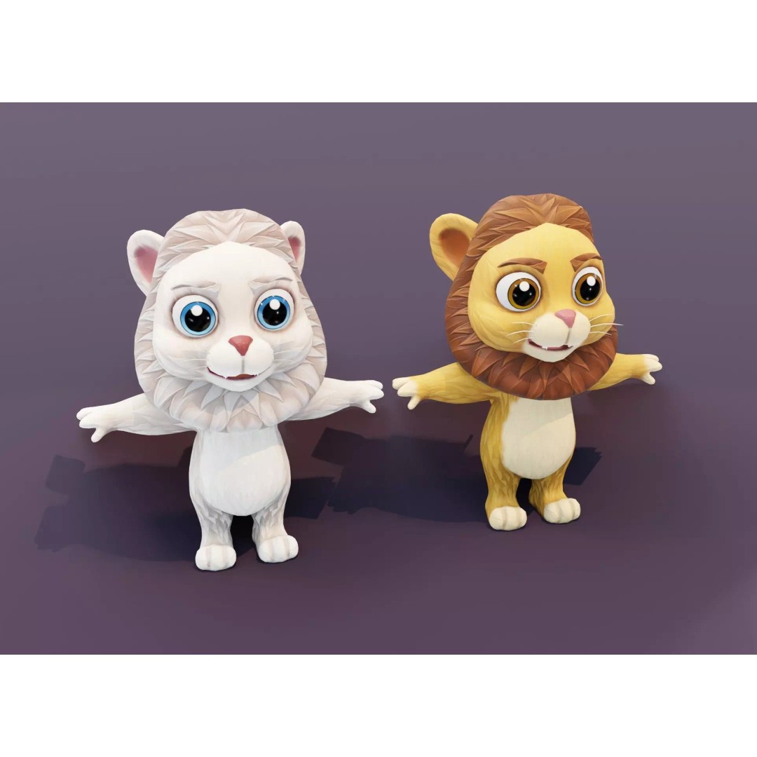 Cartoon Lion 3D Model – Low Poly Stylized Character, FBX & More - View 2