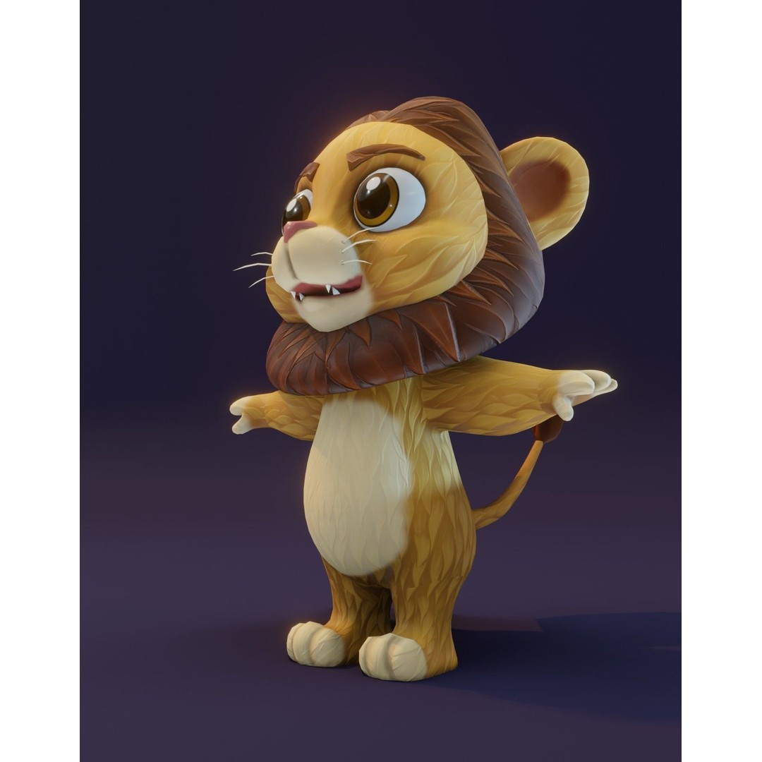 Cartoon Lion 3D Model – Low Poly Stylized Character, FBX & More - View 22