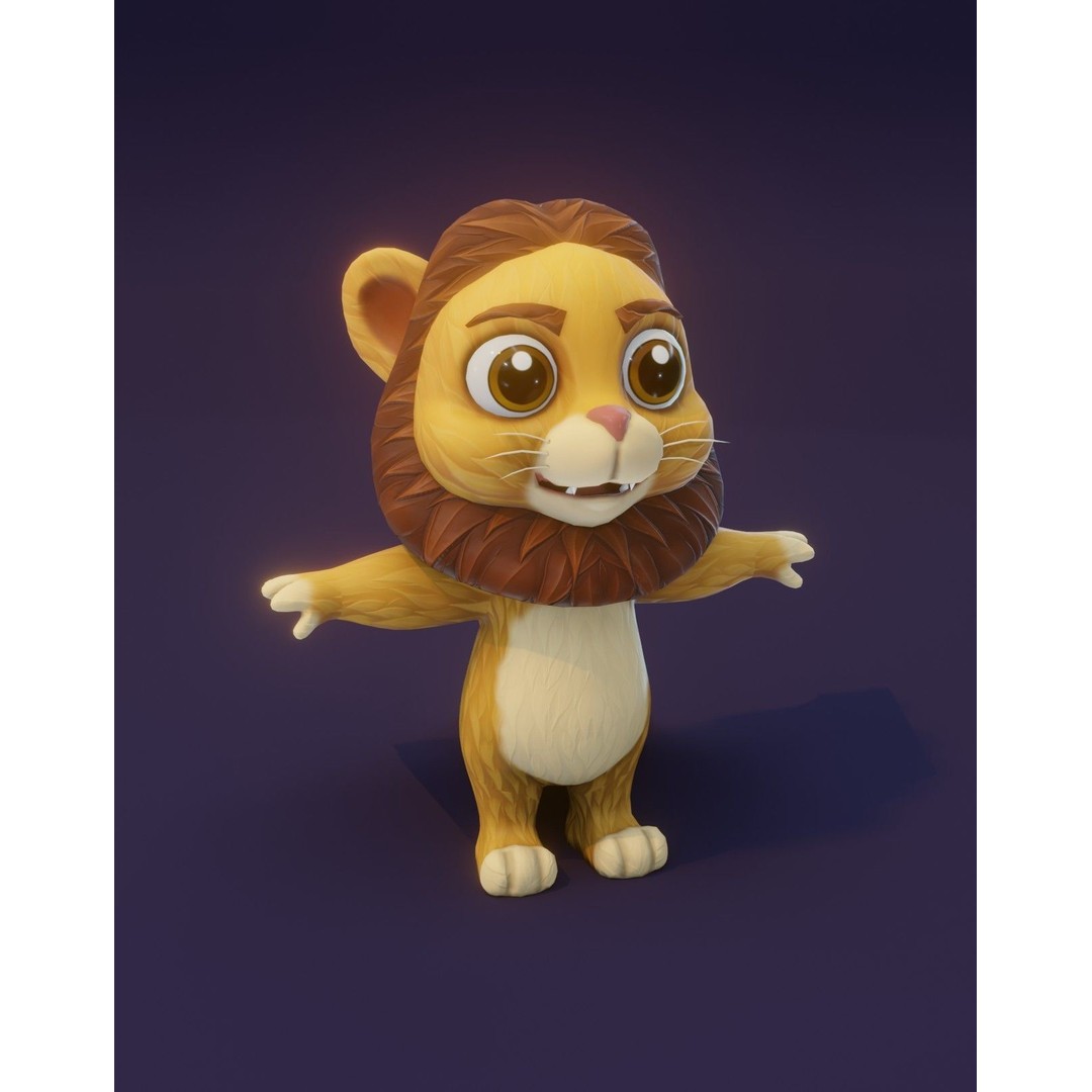 Cartoon Lion 3D Model – Low Poly Stylized Character, FBX & More - View 5