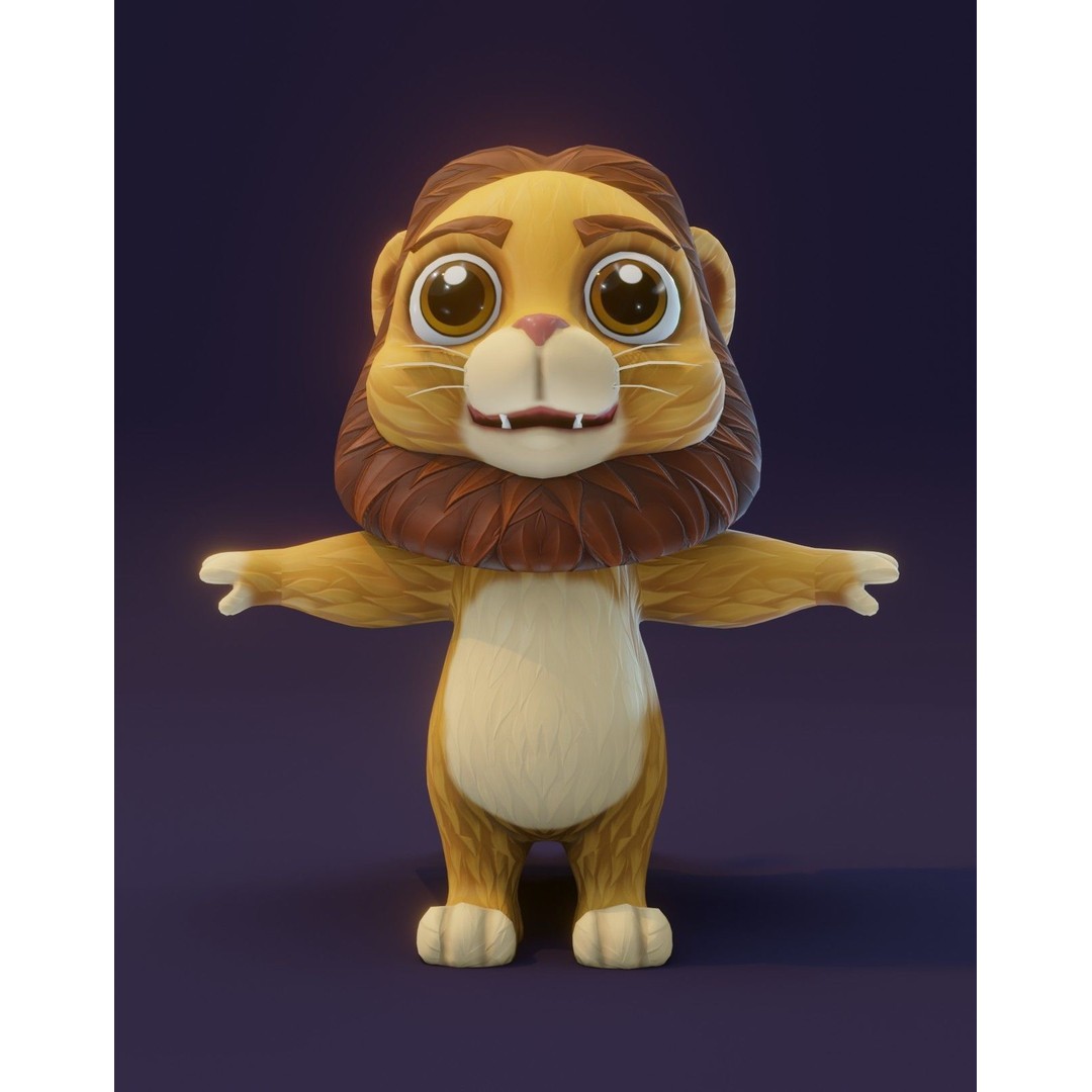 Cartoon Lion 3D Model – Low Poly Stylized Character, FBX & More - View 6