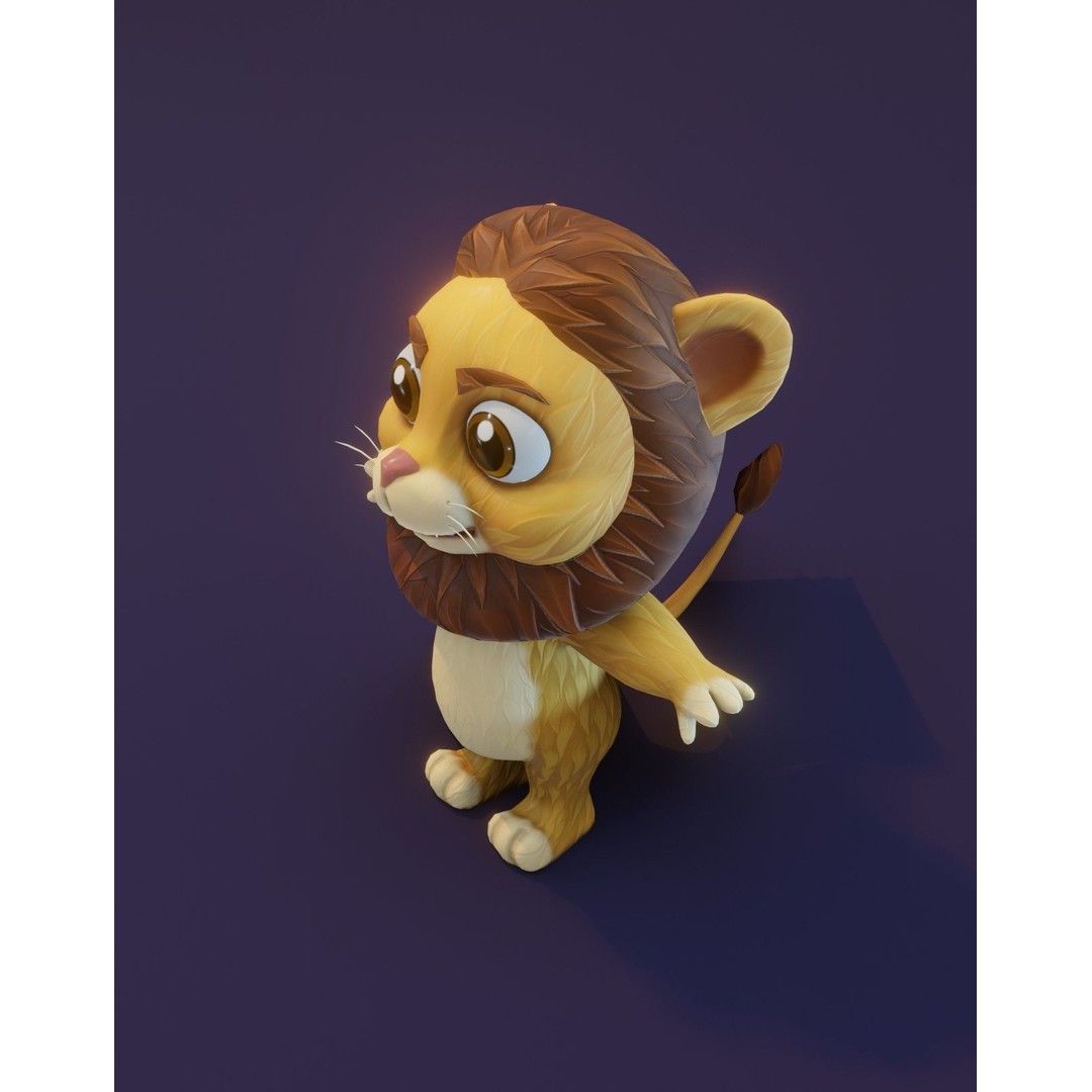 Cartoon Lion 3D Model – Low Poly Stylized Character, FBX & More - View 7