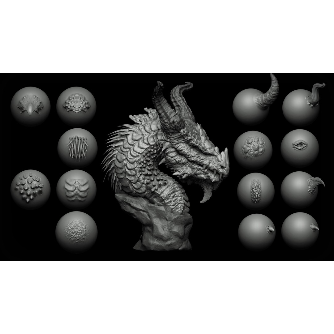Dragon VDM Brushes 3D Model – Hand Sculpted Zbrush & Blender Asset - View 3