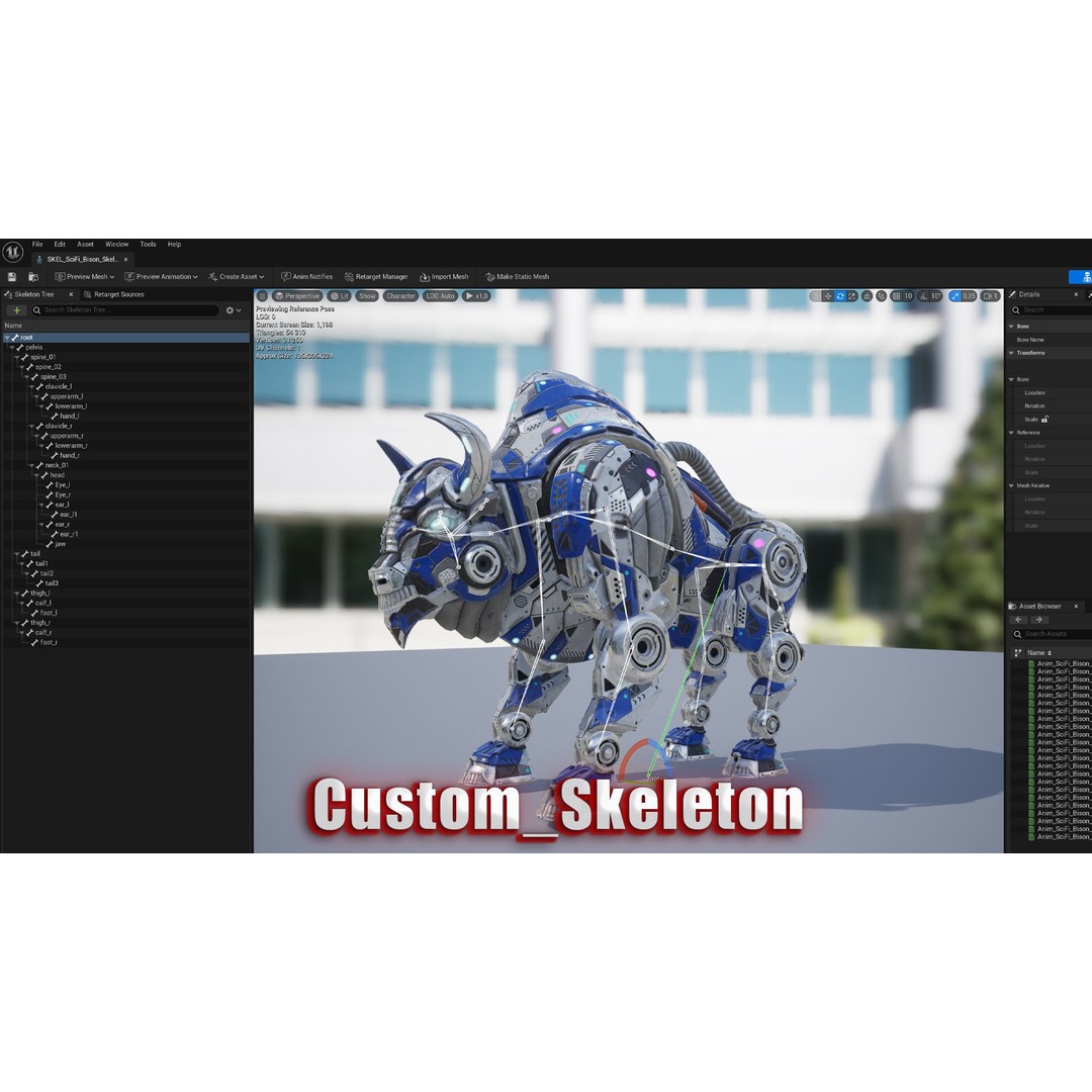 SciFi Bison 3D Model – Low Poly Character with Animations, FBX