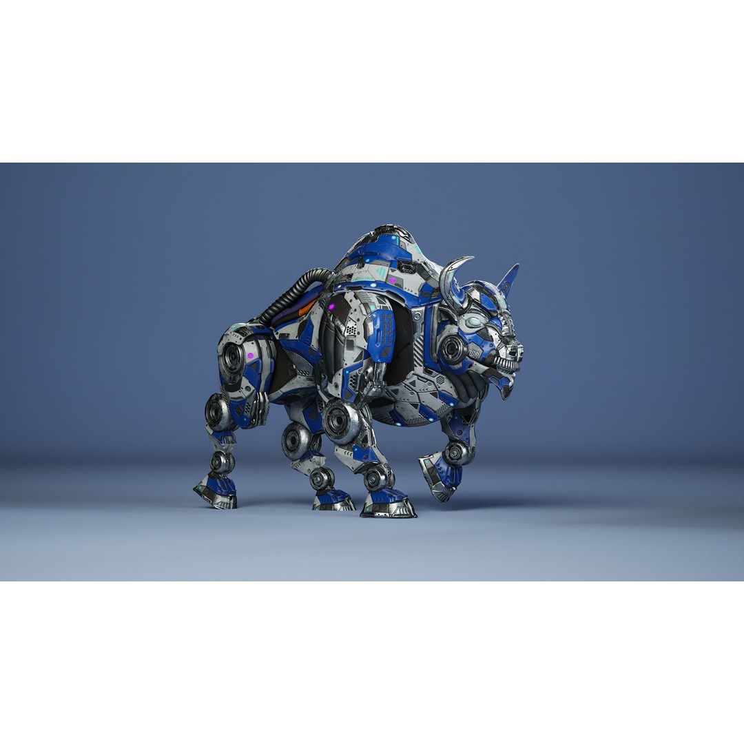 SciFi Bison 3D Model – Low Poly Character with Animations, FBX - View 10