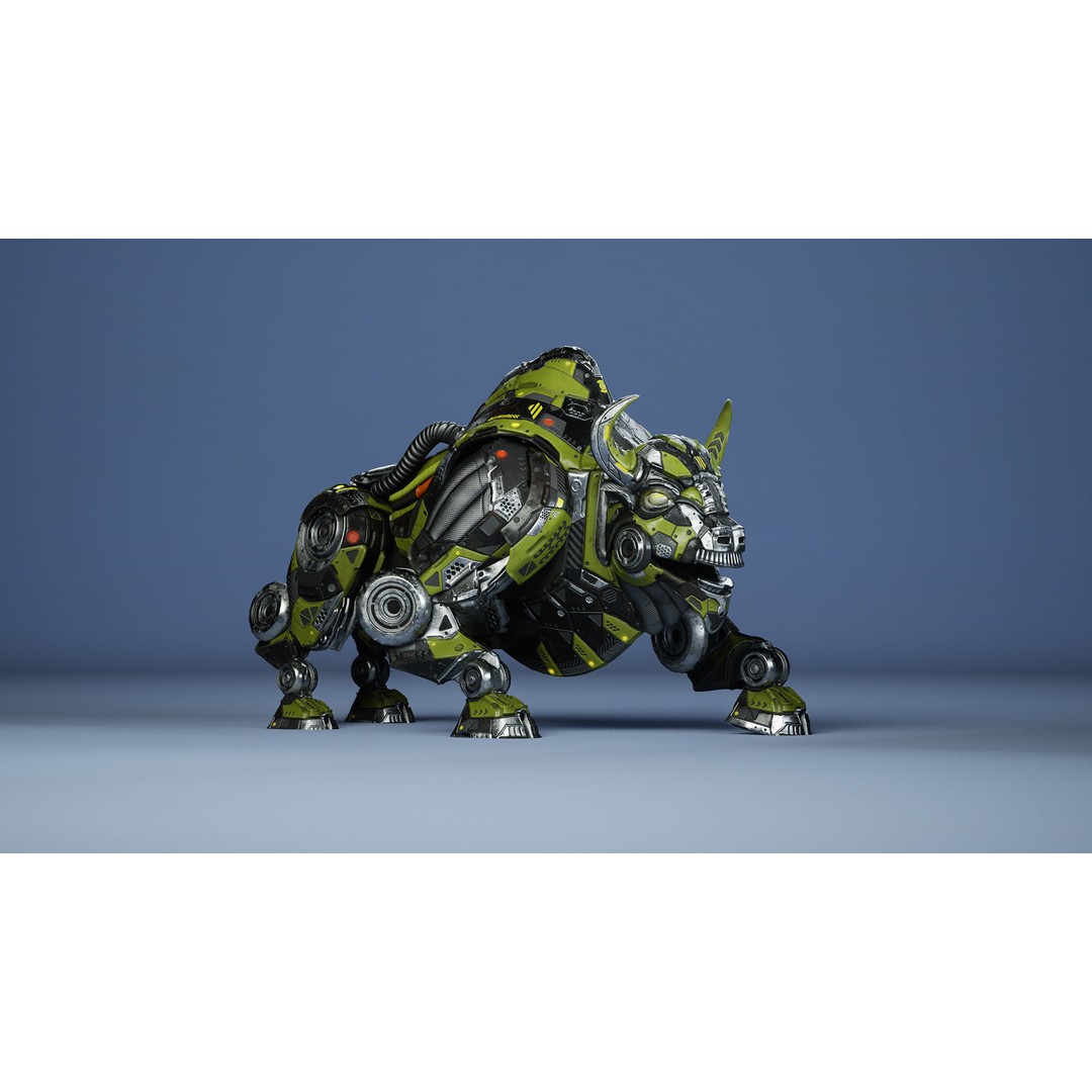 SciFi Bison 3D Model – Low Poly Character with Animations, FBX - View 11
