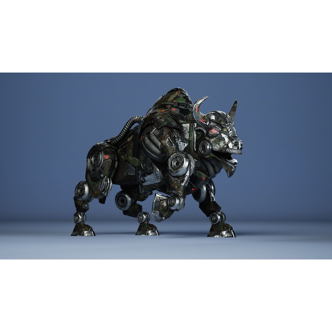 SciFi Bison 3D Model – Low Poly Character with Animations, FBX - View 14