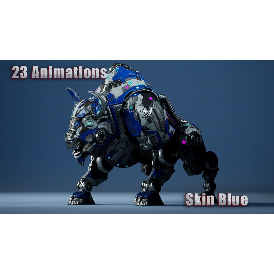 SciFi Bison 3D Model – Low Poly Character with Animations, FBX - View 4