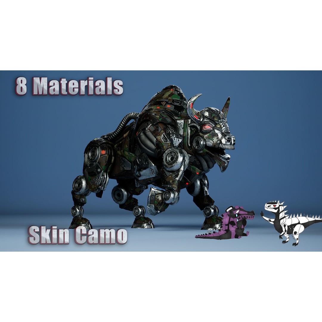 SciFi Bison 3D Model – Low Poly Character with Animations, FBX - View 6