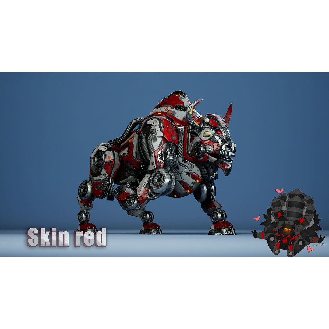 SciFi Bison 3D Model – Low Poly Character with Animations, FBX - View 7