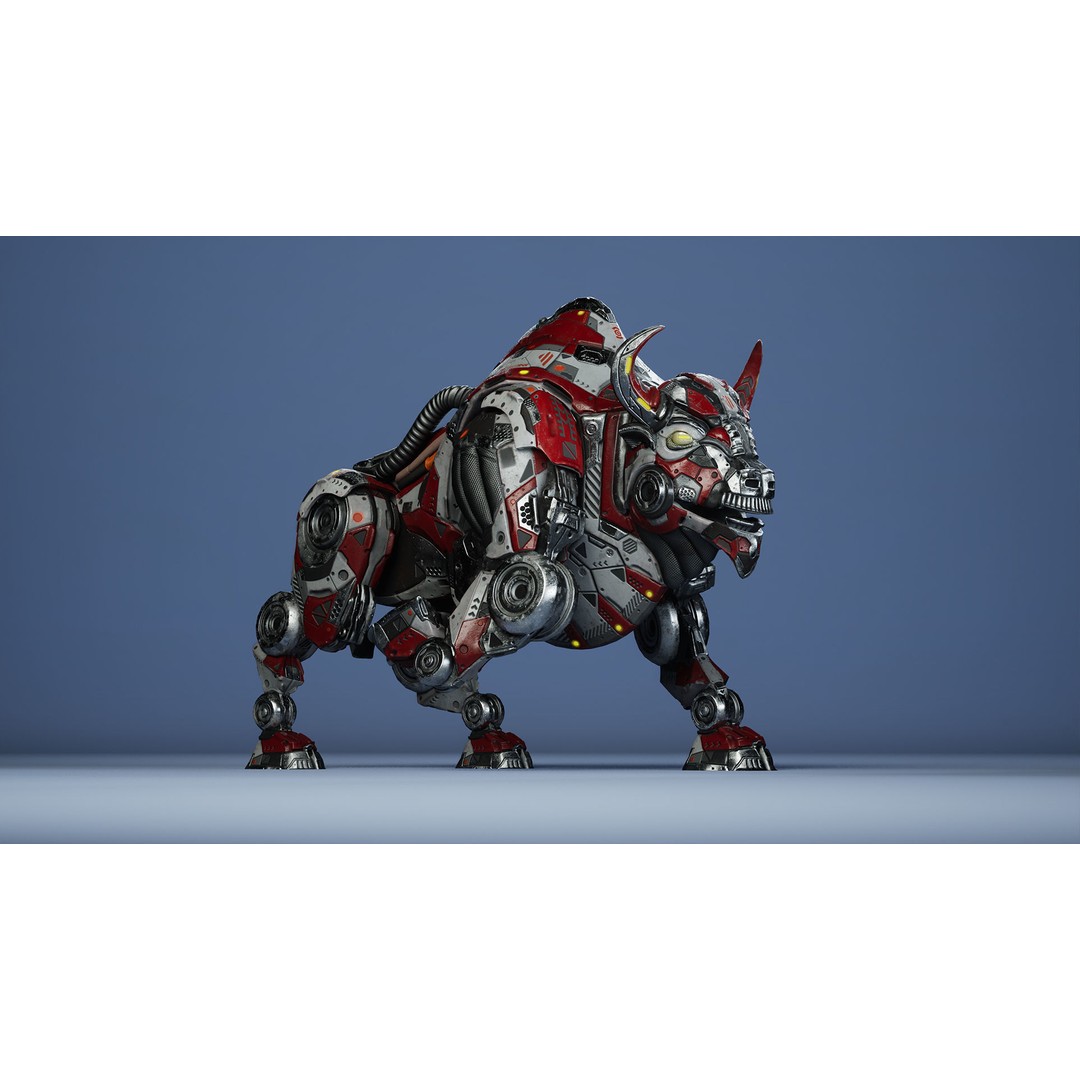SciFi Bison 3D Model – Low Poly Character with Animations, FBX - View 8