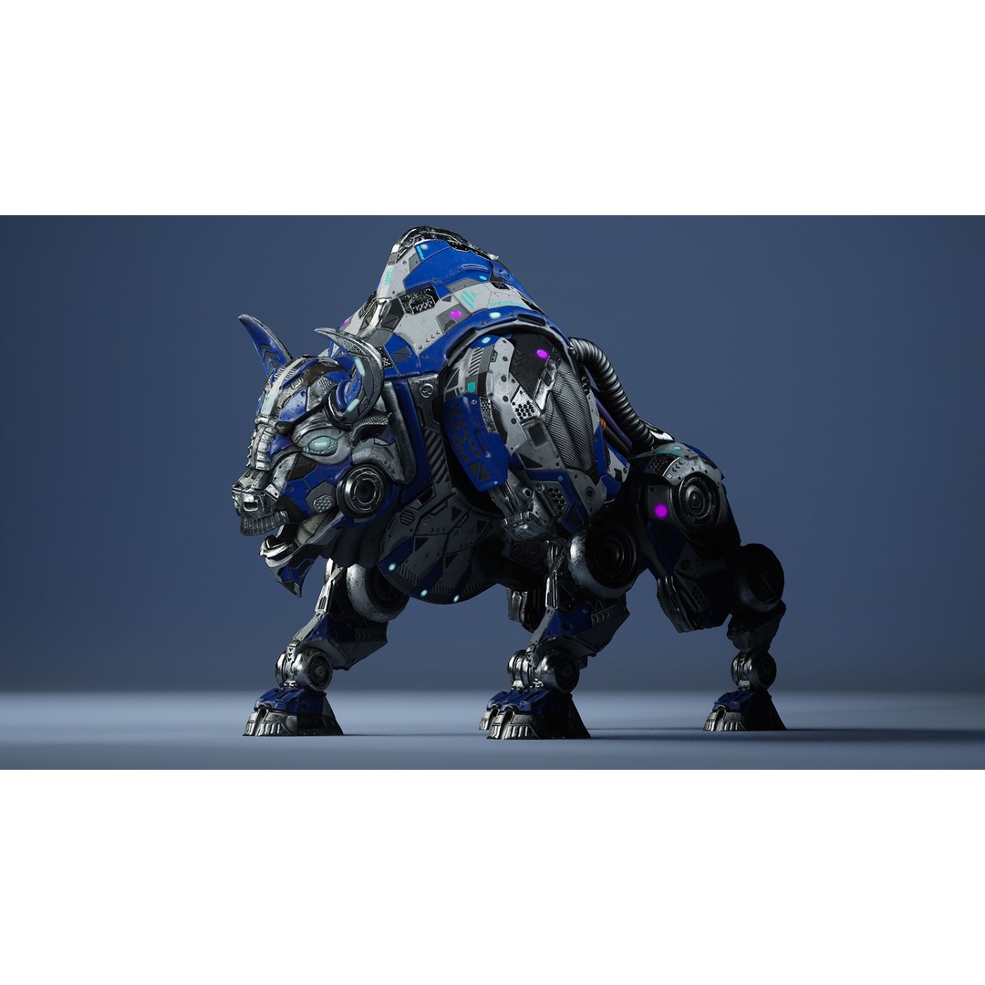 SciFi Bison 3D Model – Low Poly Character with Animations, FBX - View 9