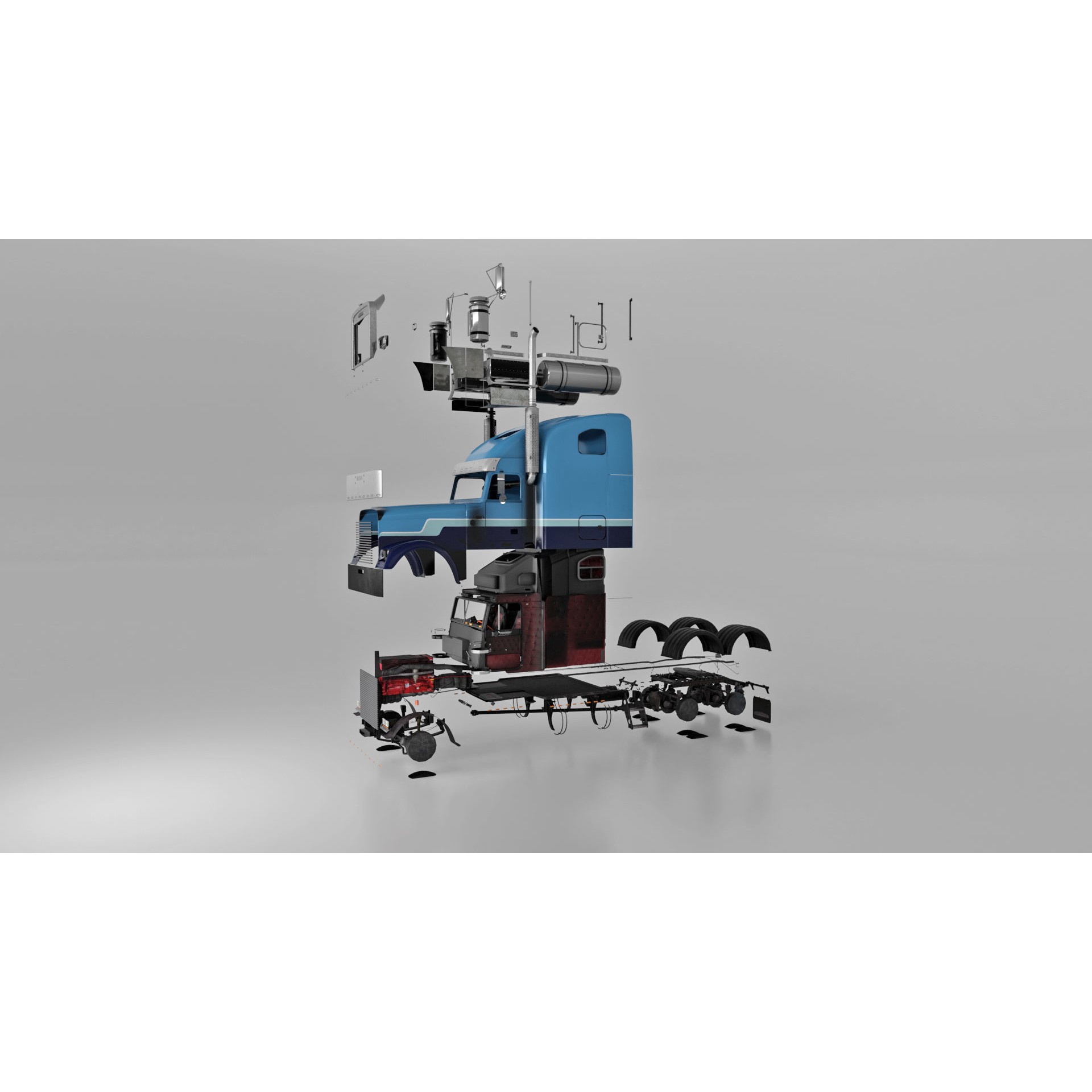 Freightliner FLD 132 Classic XL - Low-Poly Game-Ready 3D Model - View 15