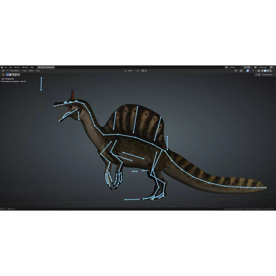 Spinosaurus mirabilis 3D Model – Low Poly Rigged Dinosaur for Animation - View 16