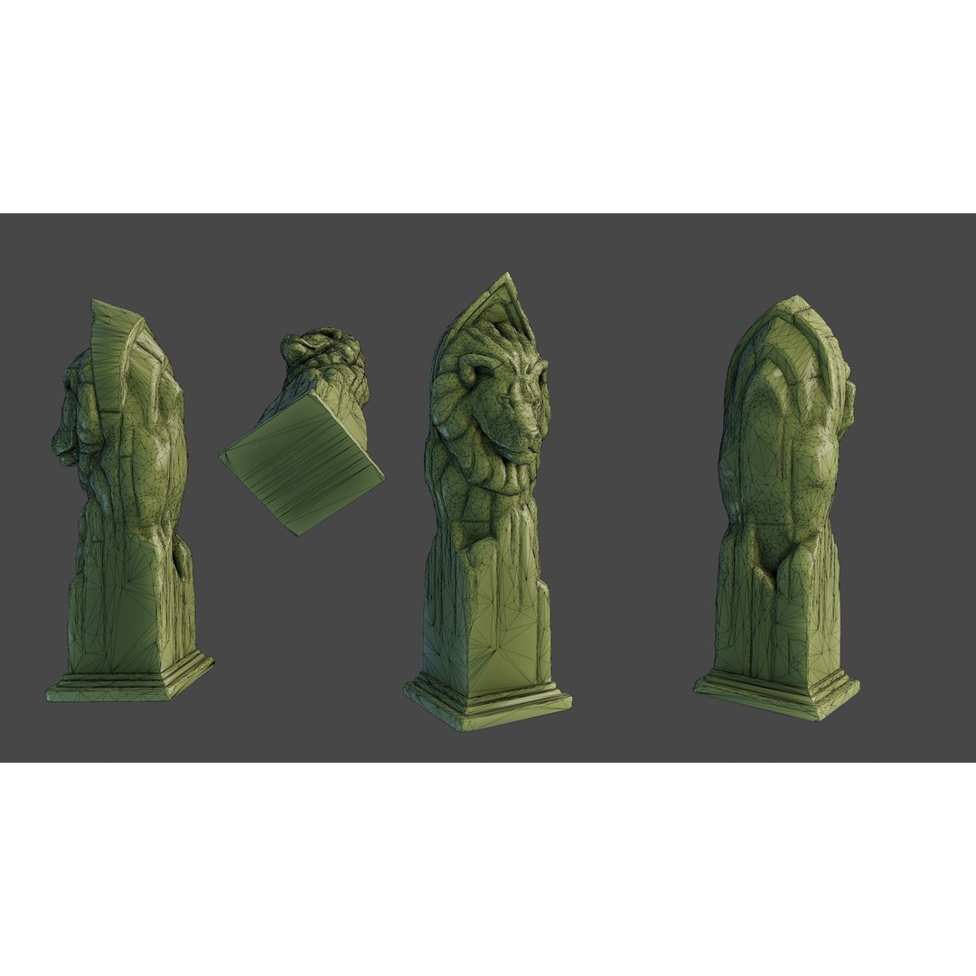 Lion Wooden Statue 3D Model – Low-Poly Artistic Sculpture, PBR Textures