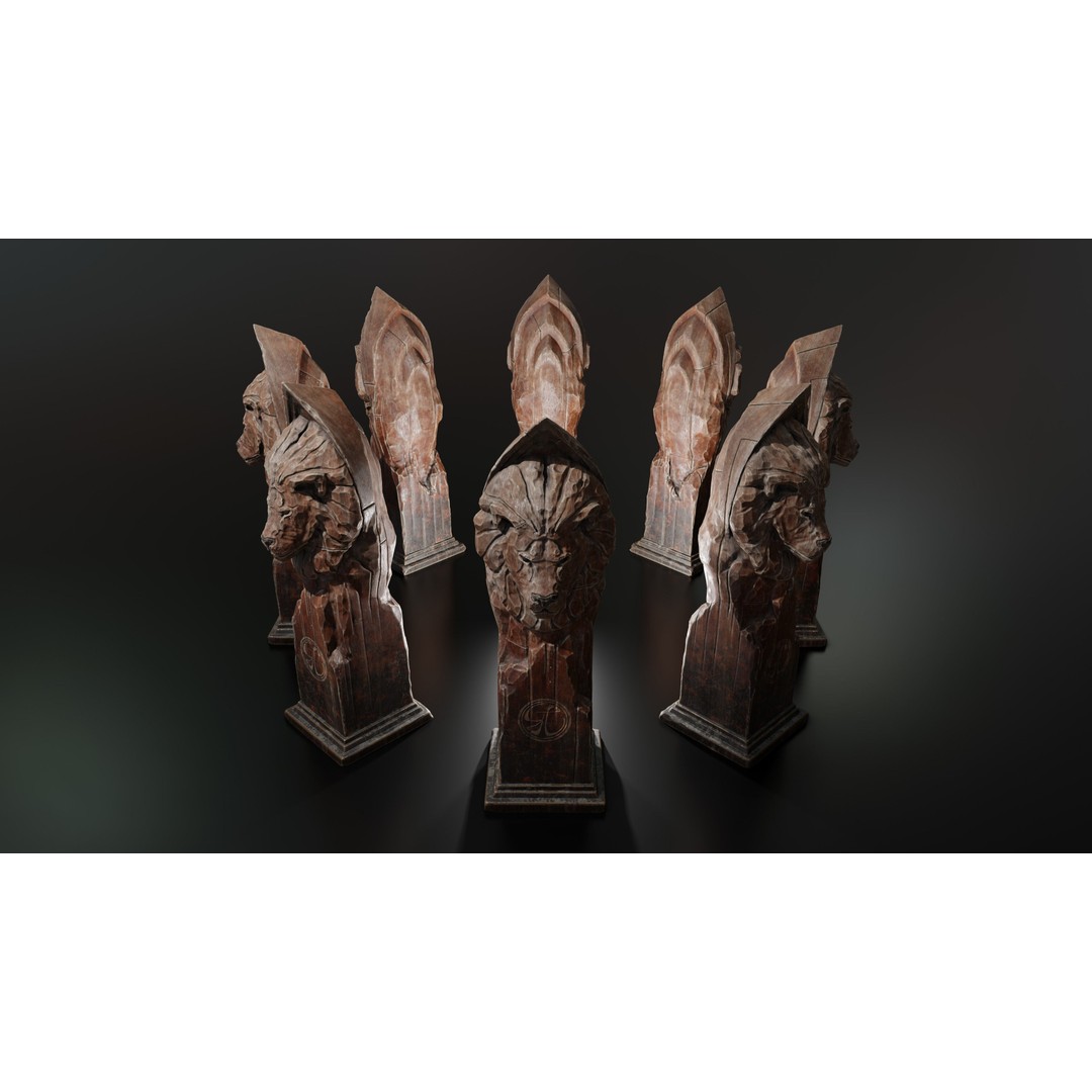 Lion Wooden Statue 3D Model – Low-Poly Artistic Sculpture, PBR Textures - View 10