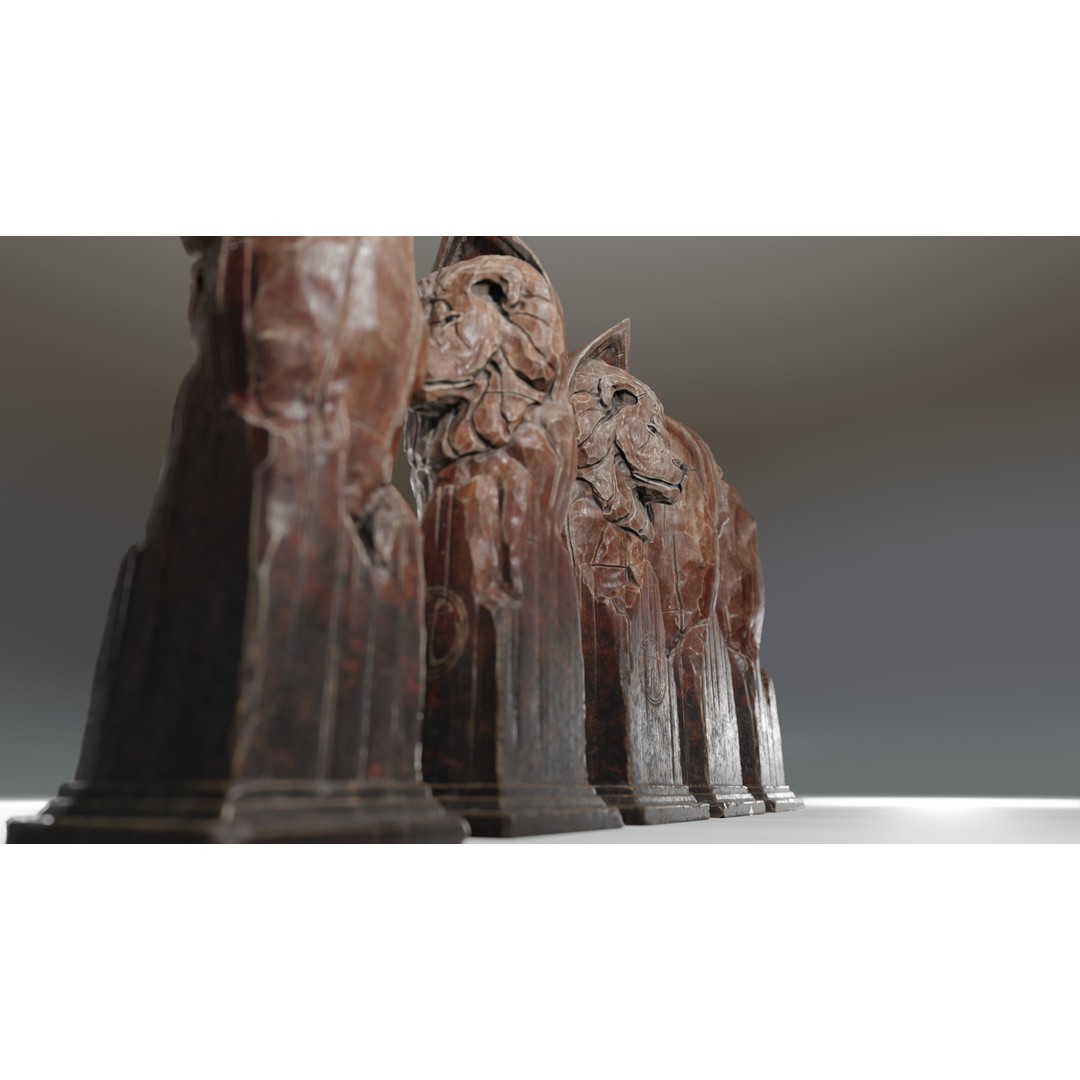 Lion Wooden Statue 3D Model – Low-Poly Artistic Sculpture, PBR Textures - View 11