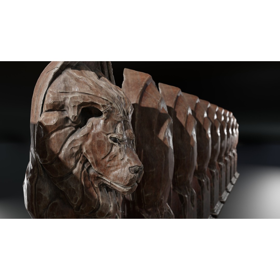 Lion Wooden Statue 3D Model – Low-Poly Artistic Sculpture, PBR Textures - View 12
