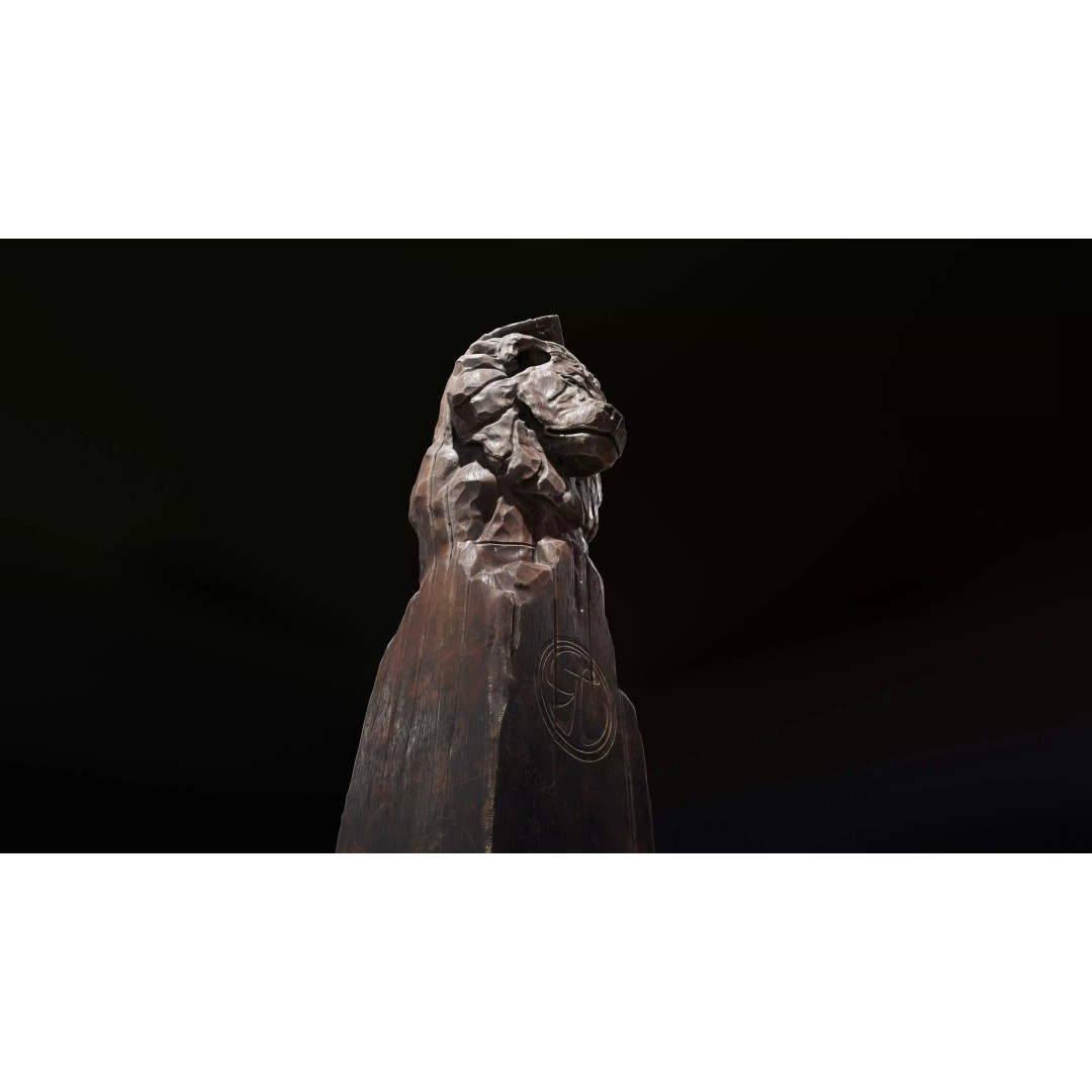 Lion Wooden Statue 3D Model – Low-Poly Artistic Sculpture, PBR Textures - View 2
