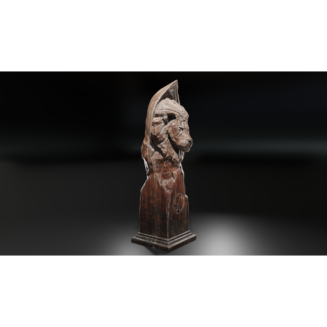 Lion Wooden Statue 3D Model – Low-Poly Artistic Sculpture, PBR Textures - View 3